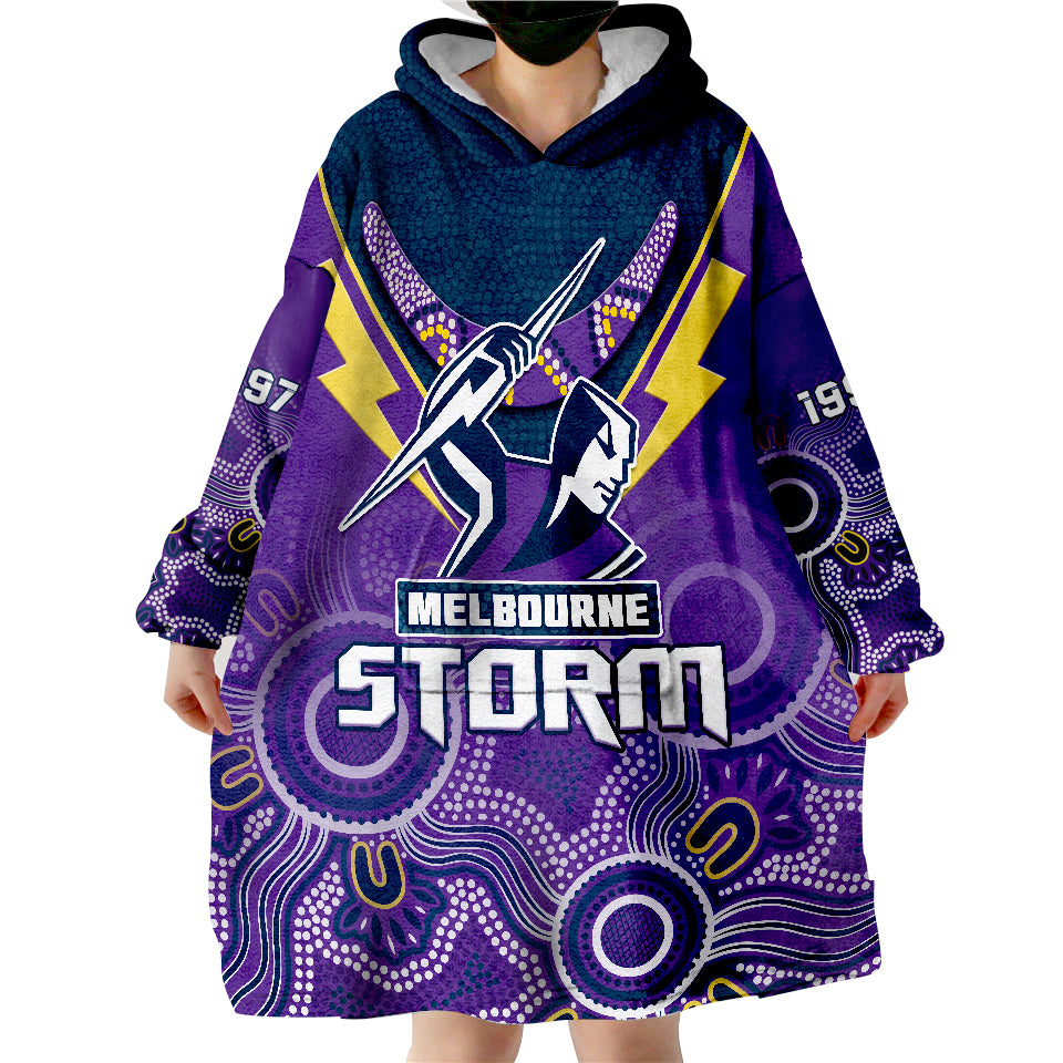 Melbourne Storm Rugby Indigenous Boomerang Gradient Style Wearable Blanket Hoodie - Vibe Hoodie Shop