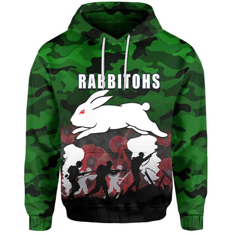 (Custom Personalised) NRL Anzac Day Hoodie Rabbbitohs Army Style LT6 - Vibe Hoodie Shop