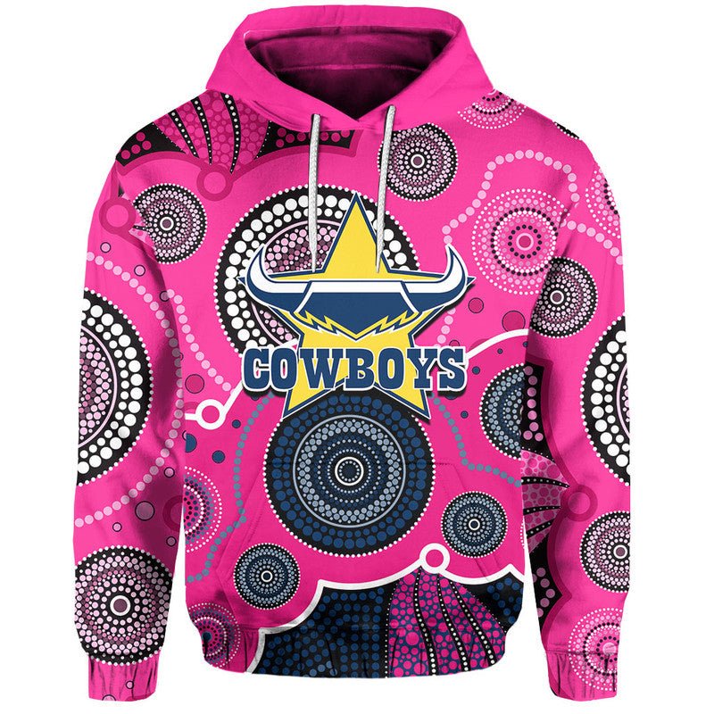 (Custom Personalised And Number) Cowboys Rugby Hoodie Aboriginal Pink Jersey LT6 - Vibe Hoodie Shop