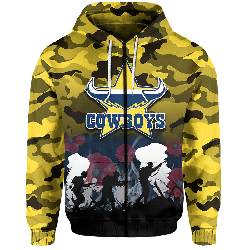 (Custom Personalised) NRL Anzac Day Hoodie Cowboys Army Style LT6 - Vibe Hoodie Shop