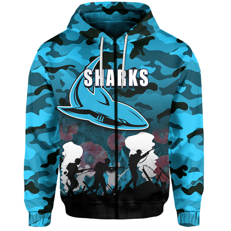 (Custom Personalised) NRL Anzac Day Hoodie Sharks Army Style LT6 - Vibe Hoodie Shop