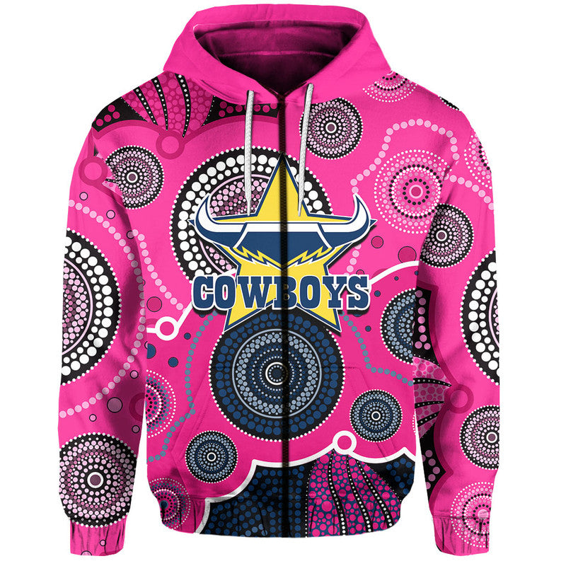 (Custom Personalised And Number) Cowboys Rugby Hoodie Aboriginal Pink Jersey LT6 - Vibe Hoodie Shop