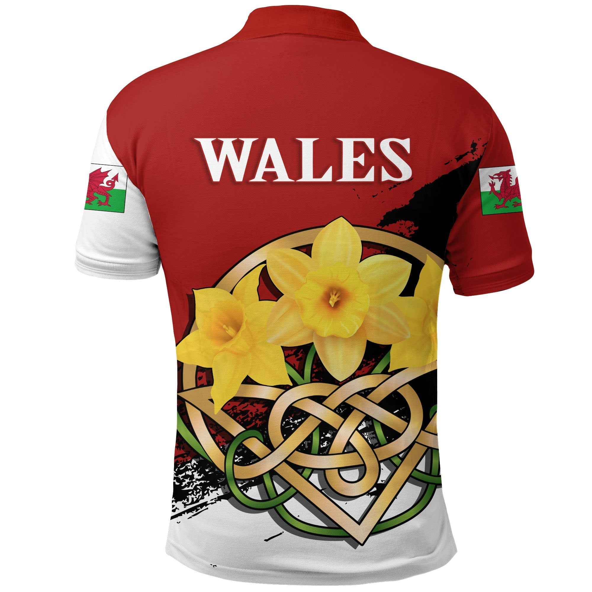 Wales Polo Shirt - Daffodil Celtic Knot (Red) - Vibe Hoodie Shop