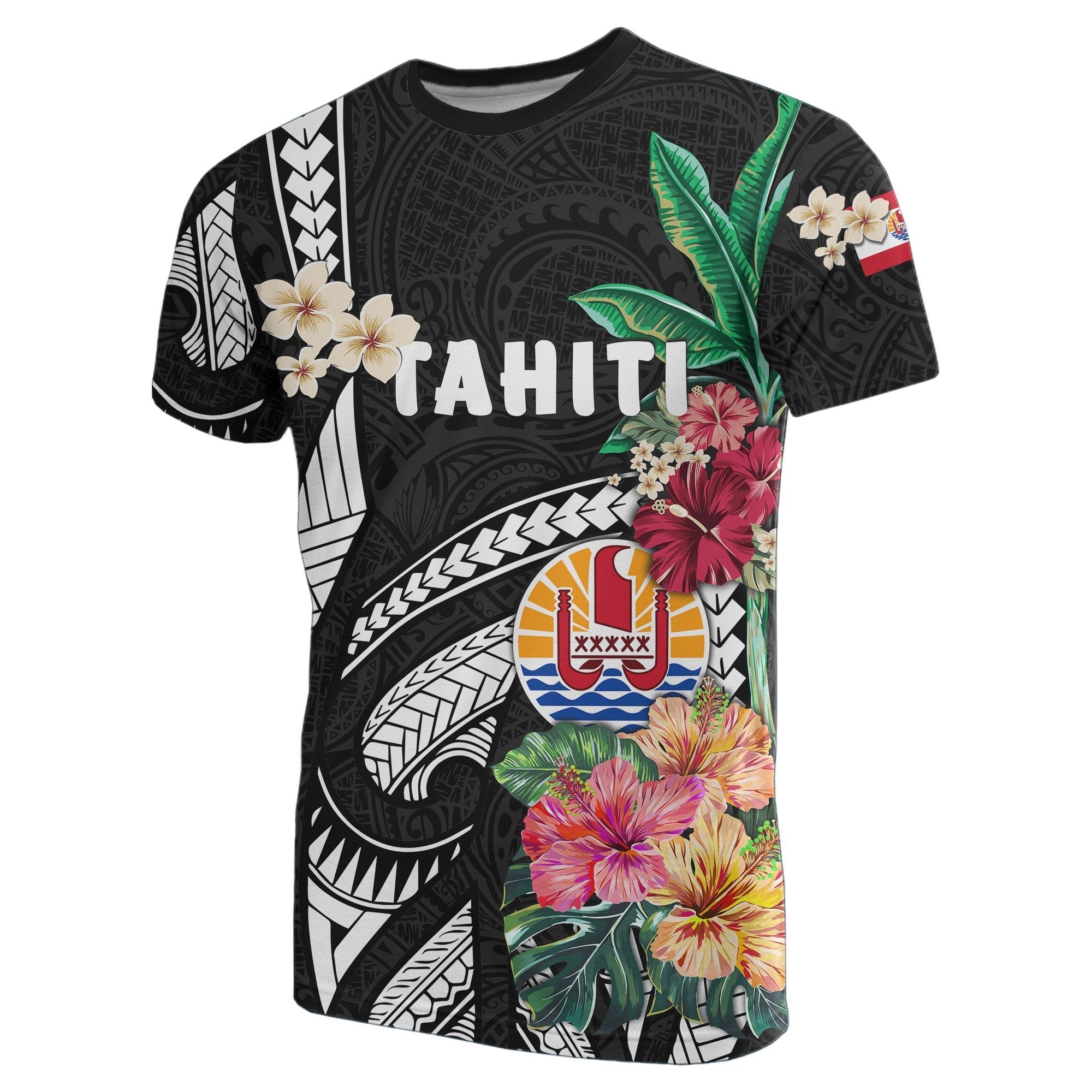 Tahiti T shirt Tahitian Polynesian Coat Of Arms Hibiscus - Vibe Hoodie Shop