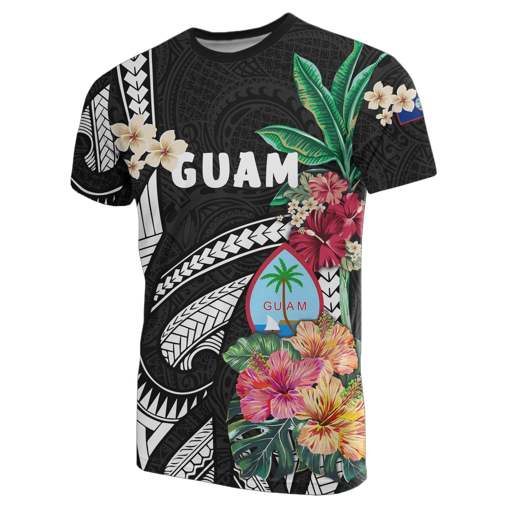 Guam T shirt Coat Of Arms Polynesian With Hibiscus - Vibe Hoodie Shop