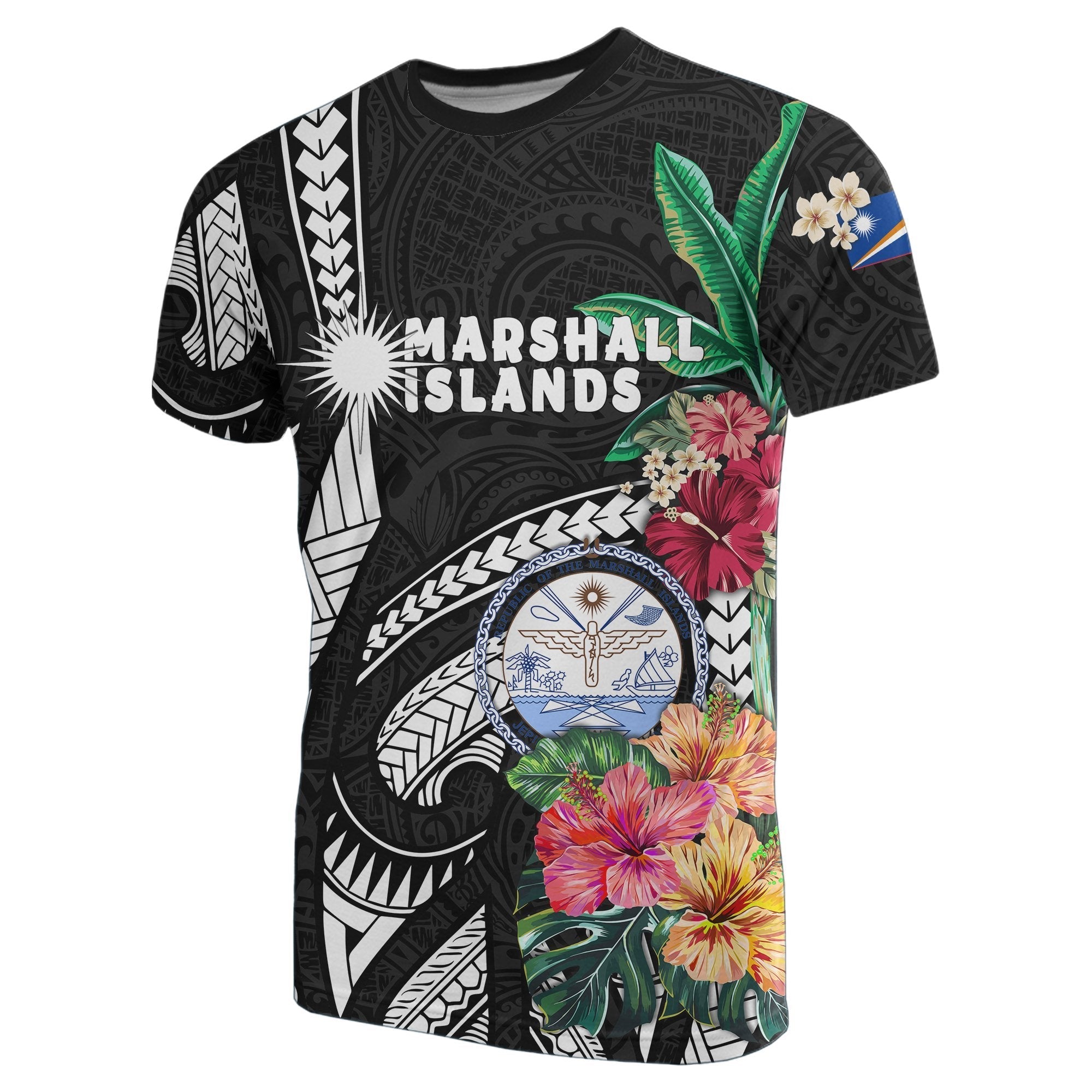 Marshall Islands T shirt Polynesian with Hibiscus - Vibe Hoodie Shop