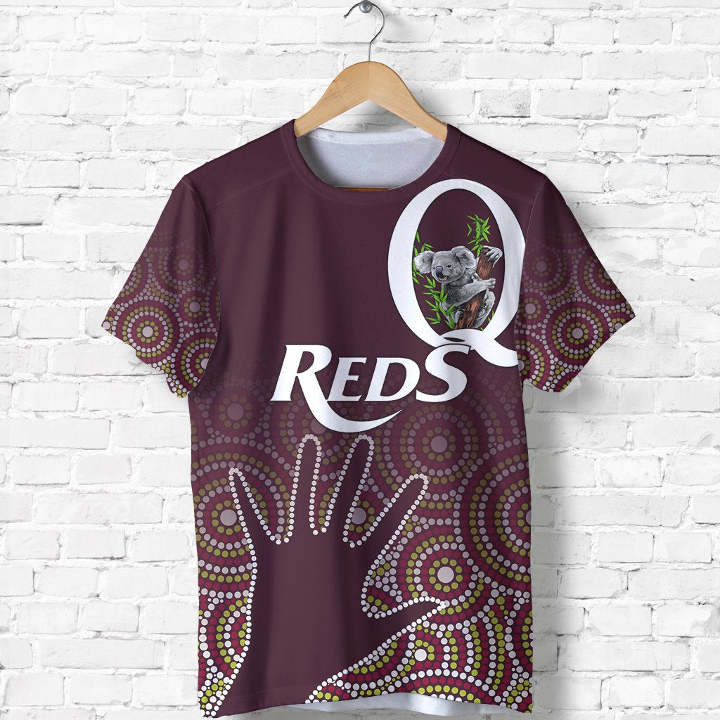 Queensland Reds Indigenous T shirt Hand Aboriginal - Koala - Vibe Hoodie Shop