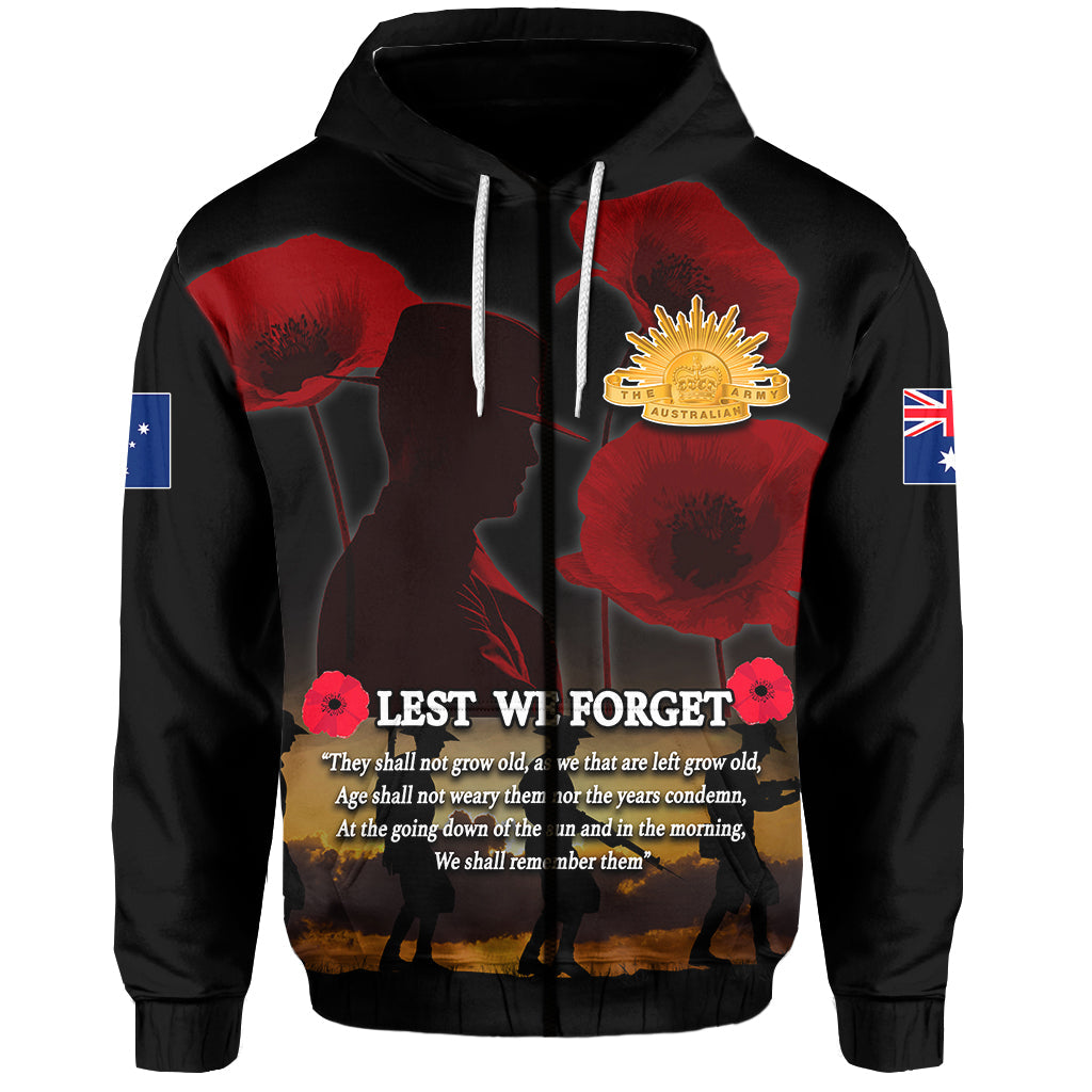 ANZAC Australia Zip Hoodie Lest We Forget LT6 - Vibe Hoodie Shop