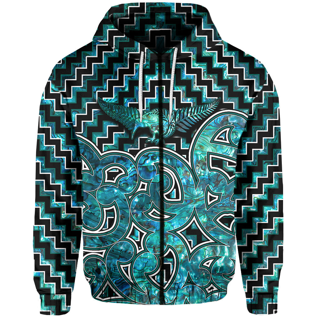 New Zealand Zip Hoodie Maori Graphic Tee patterns Paua Shell LT6 - Vibe Hoodie Shop