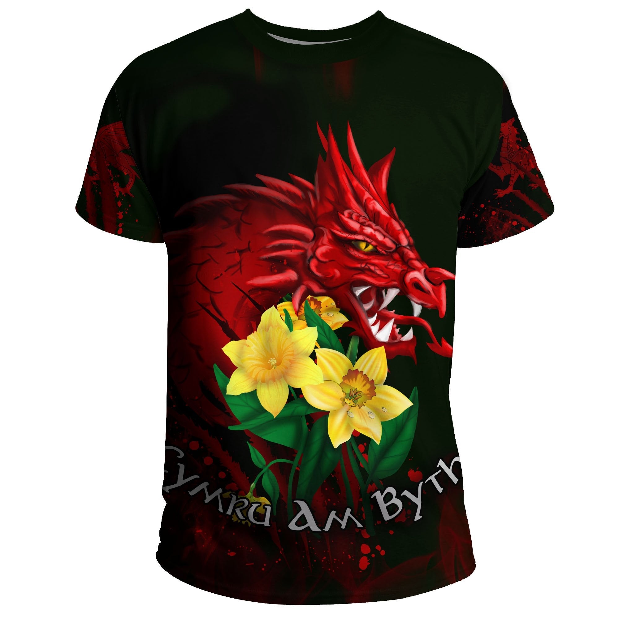 Wales T shirt, Cymru Am Byth Welsh Dragon Daffodil - Vibe Hoodie Shop