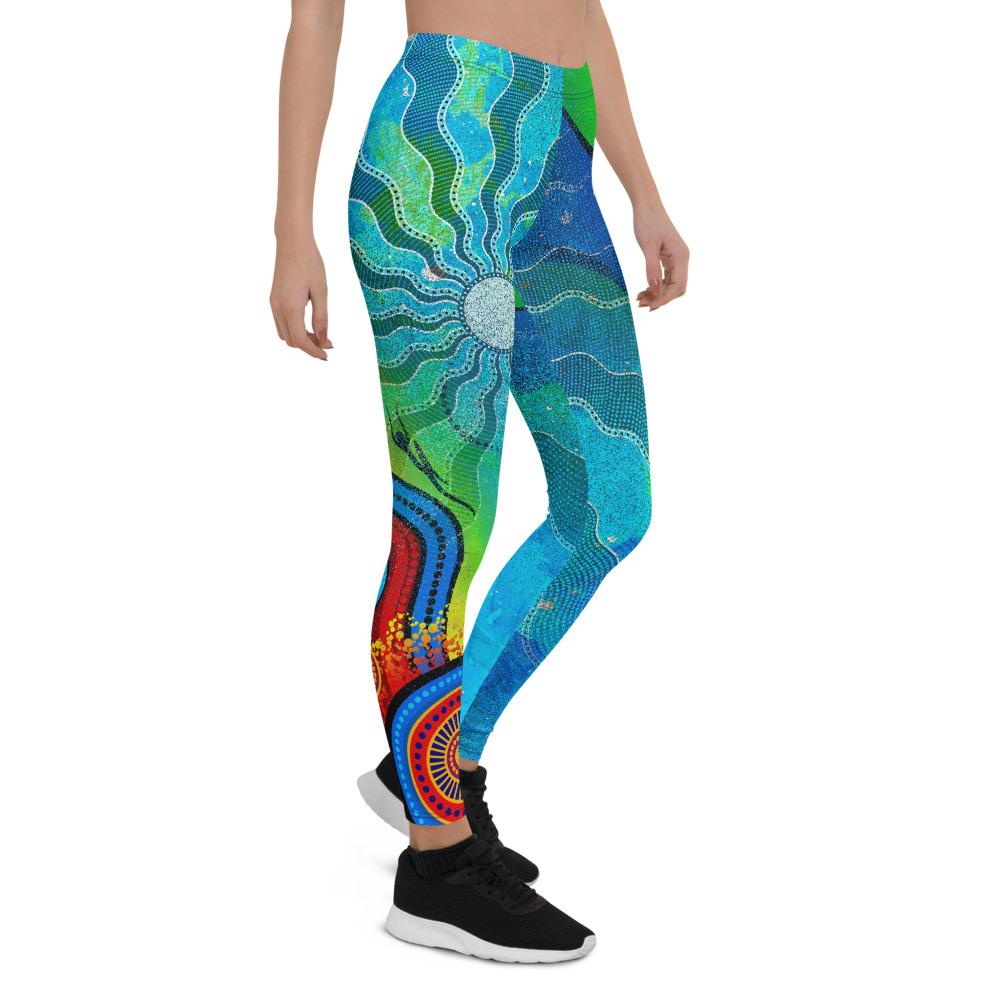 Leggings Torres Strait Islanders Flag with Aboriginal Patterns Tight Pants - Vibe Hoodie Shop