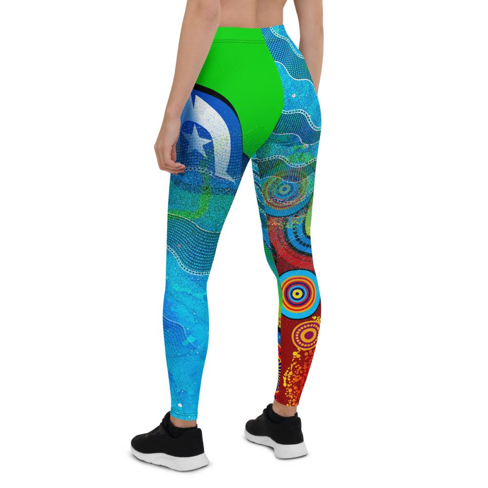 Leggings Torres Strait Islanders Flag with Aboriginal Patterns Tight Pants - Vibe Hoodie Shop