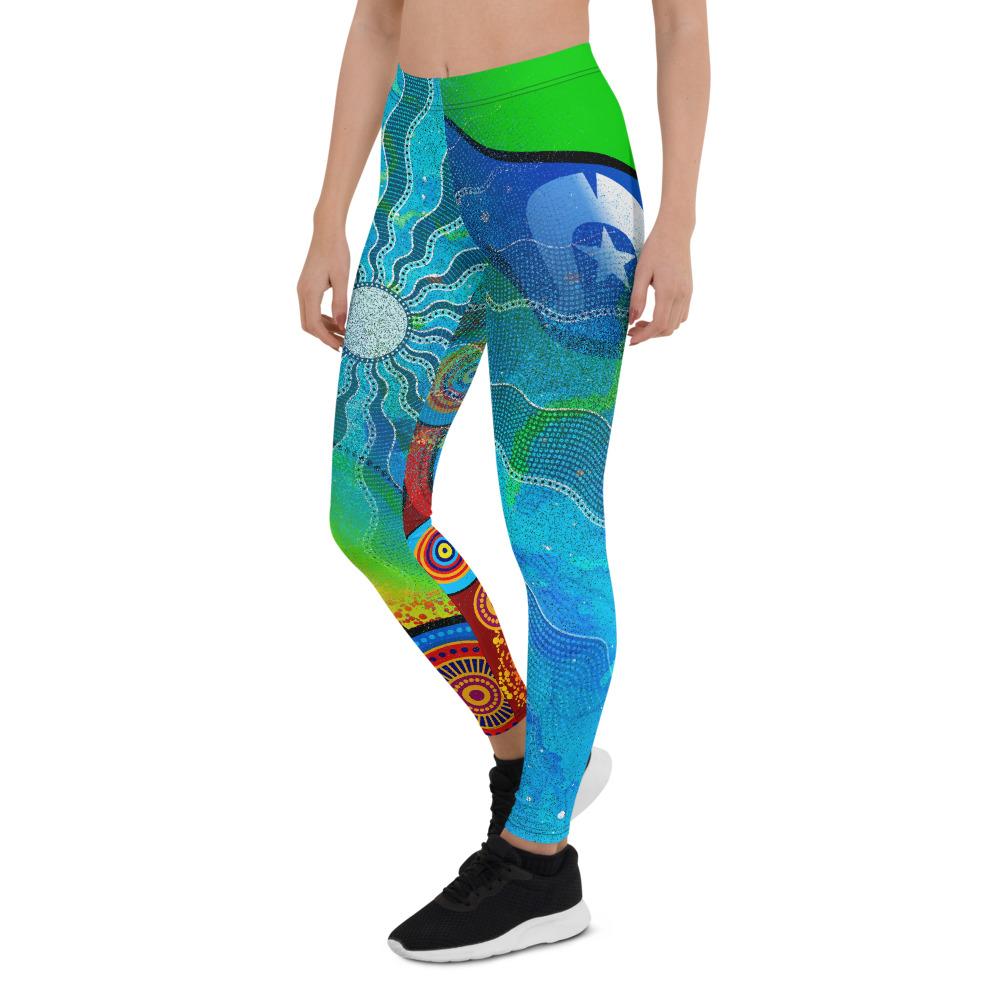 Leggings Torres Strait Islanders Flag with Aboriginal Patterns Tight Pants - Vibe Hoodie Shop