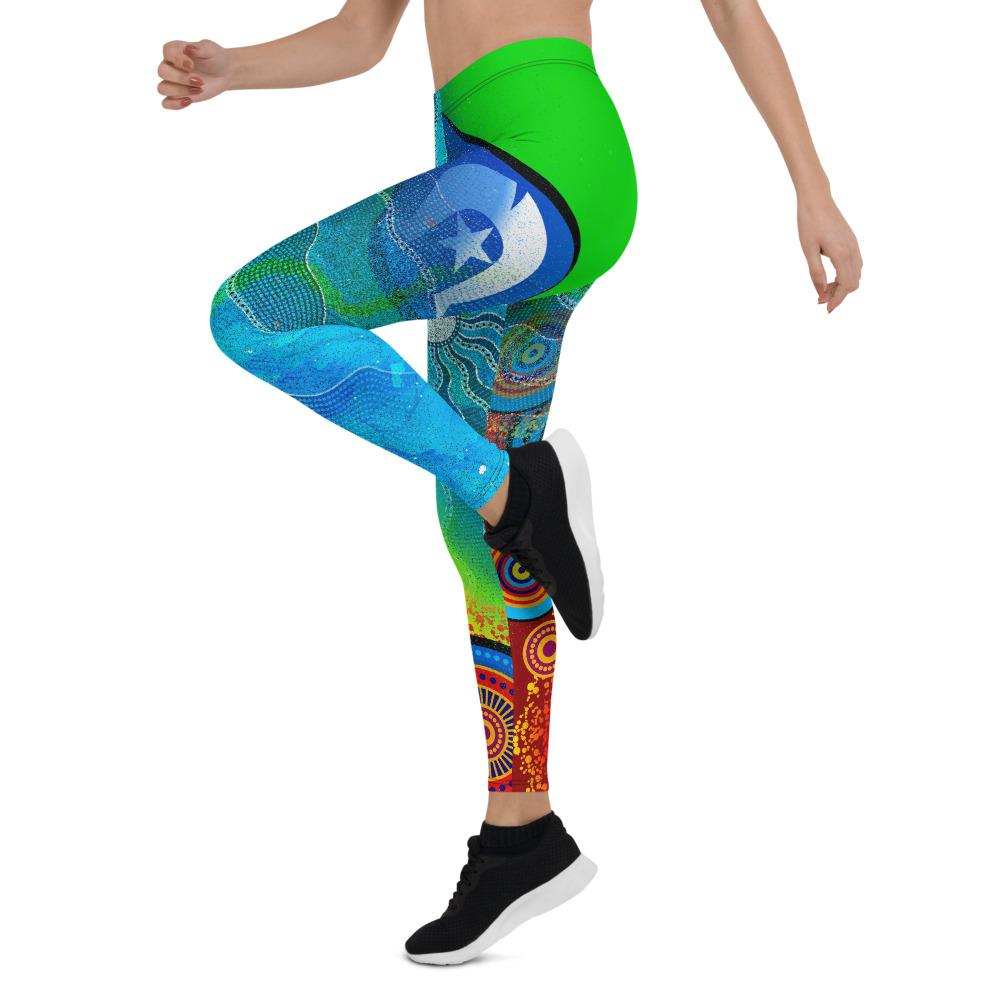 Leggings Torres Strait Islanders Flag with Aboriginal Patterns Tight Pants - Vibe Hoodie Shop