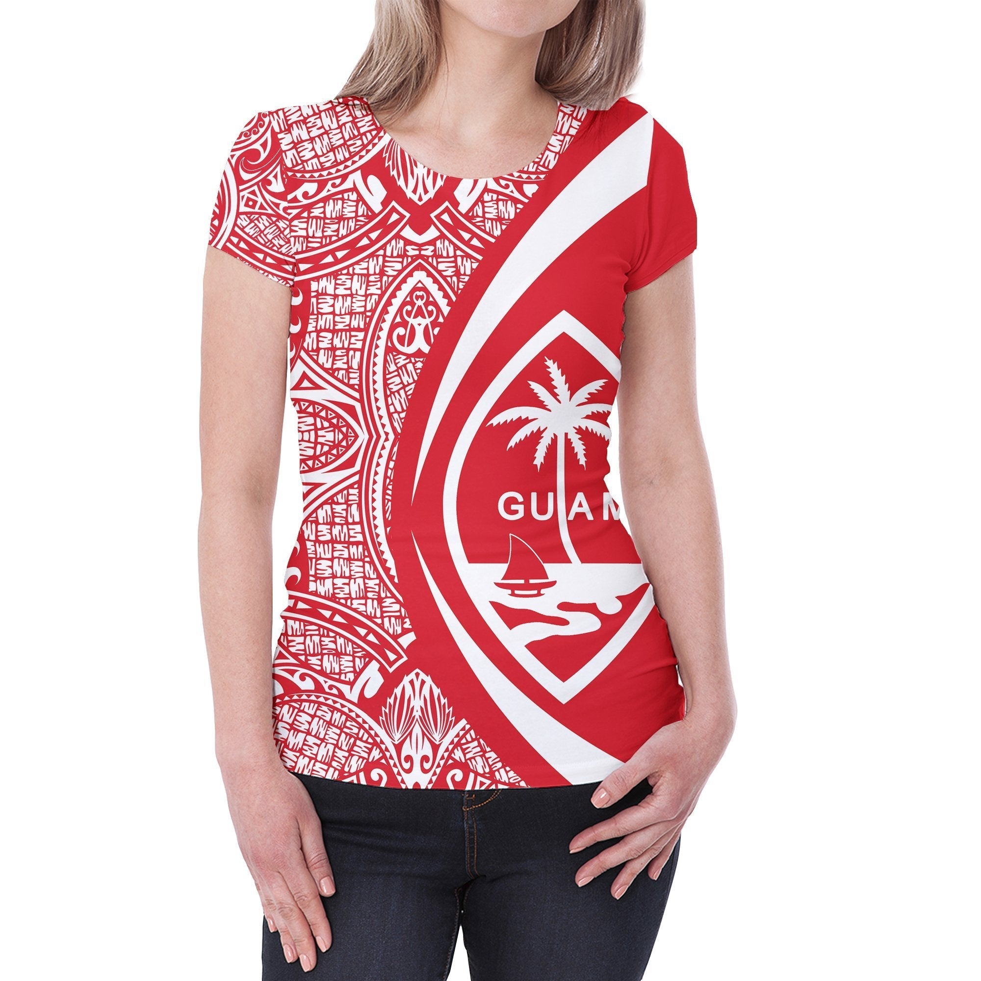 Guam Coat Of Arms T shirt - Circle Style - Red - Vibe Hoodie Shop