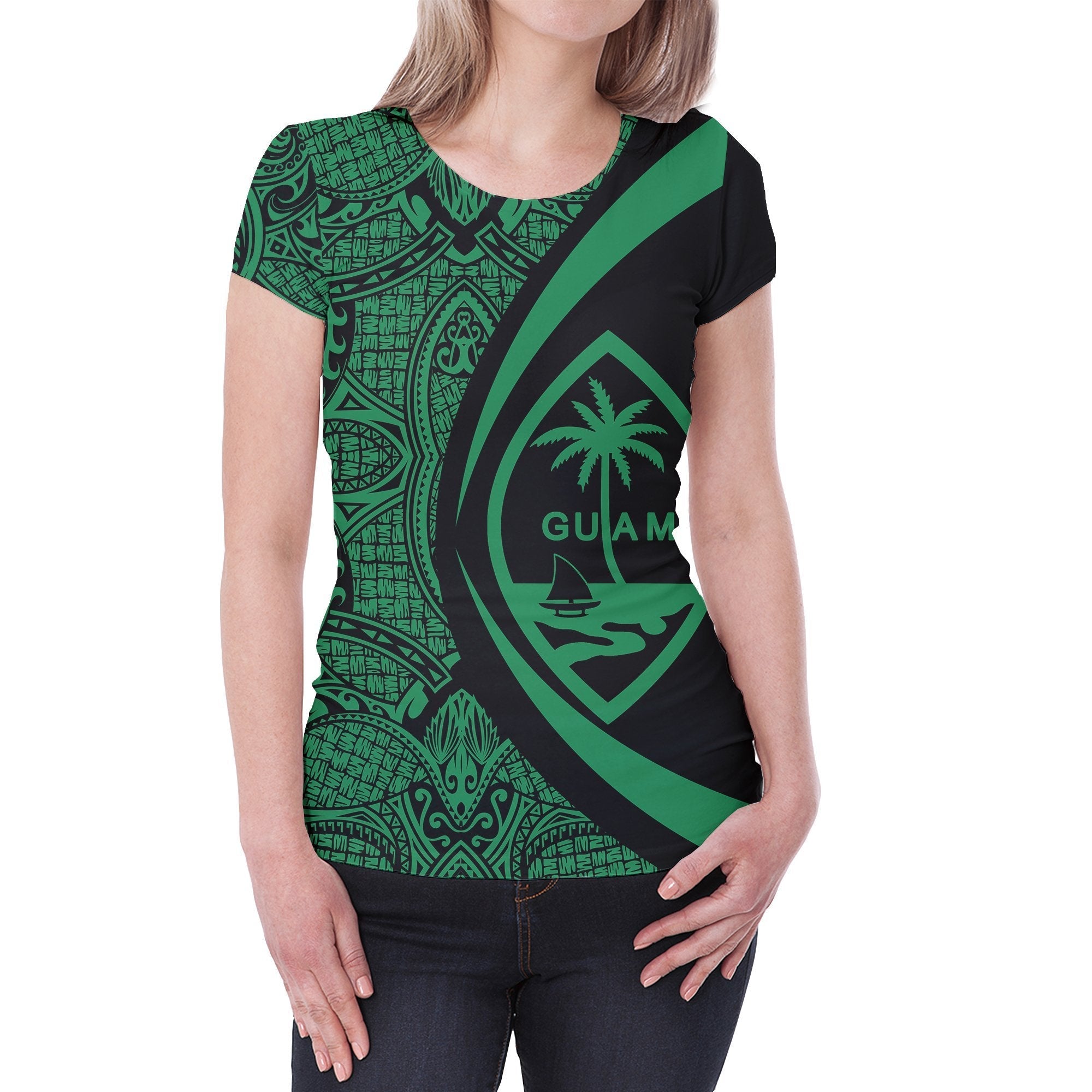 Guam Coat Of Arms T shirt - Circle Style - Green - Vibe Hoodie Shop