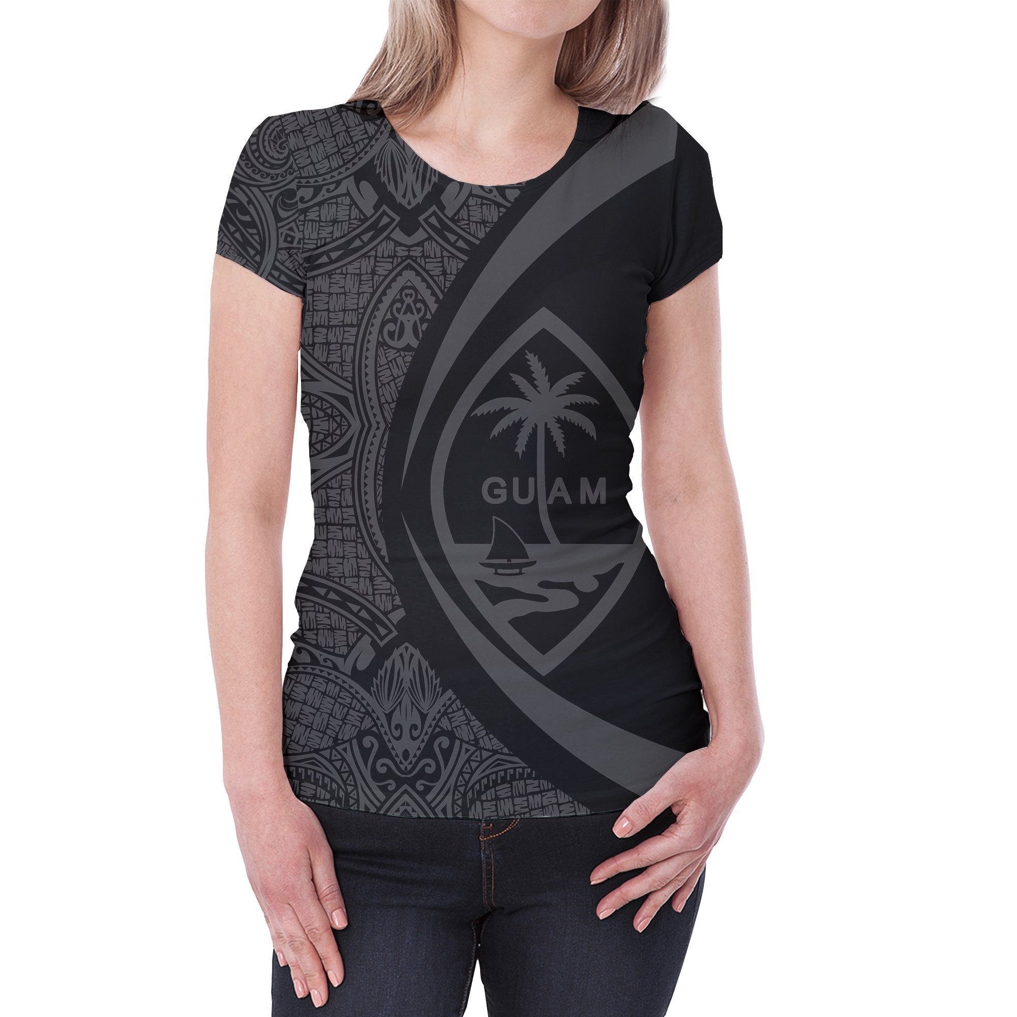 Guam Coat Of Arms T shirt - Circle Style - Black - Vibe Hoodie Shop