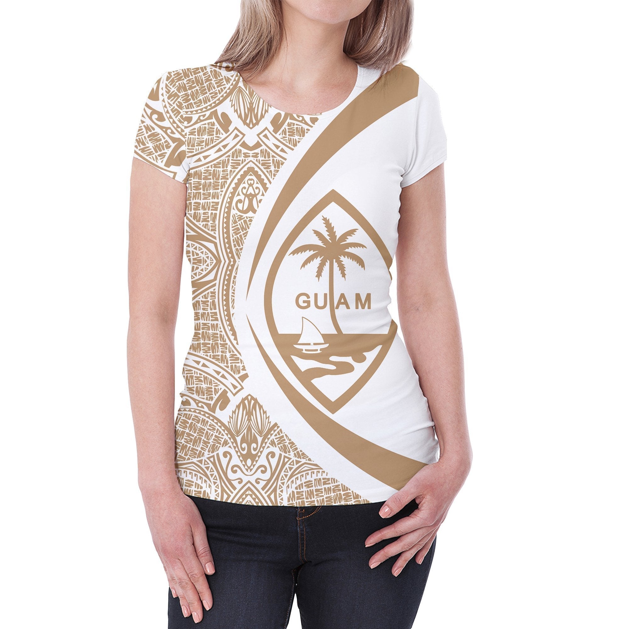 Guam Coat Of Arms T shirt - Circle Style - Gold - Vibe Hoodie Shop