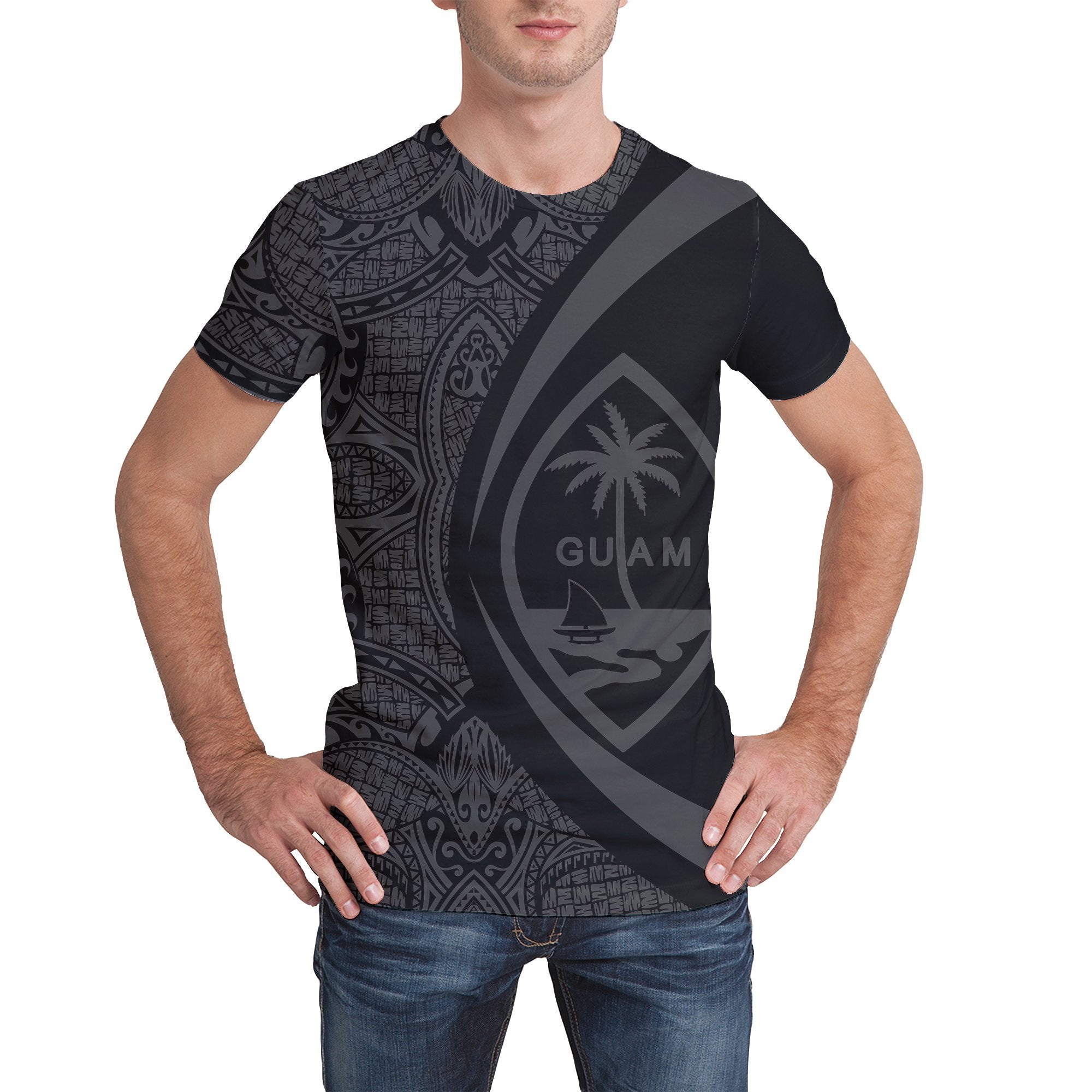 Guam Coat Of Arms T shirt - Circle Style - Black - Vibe Hoodie Shop