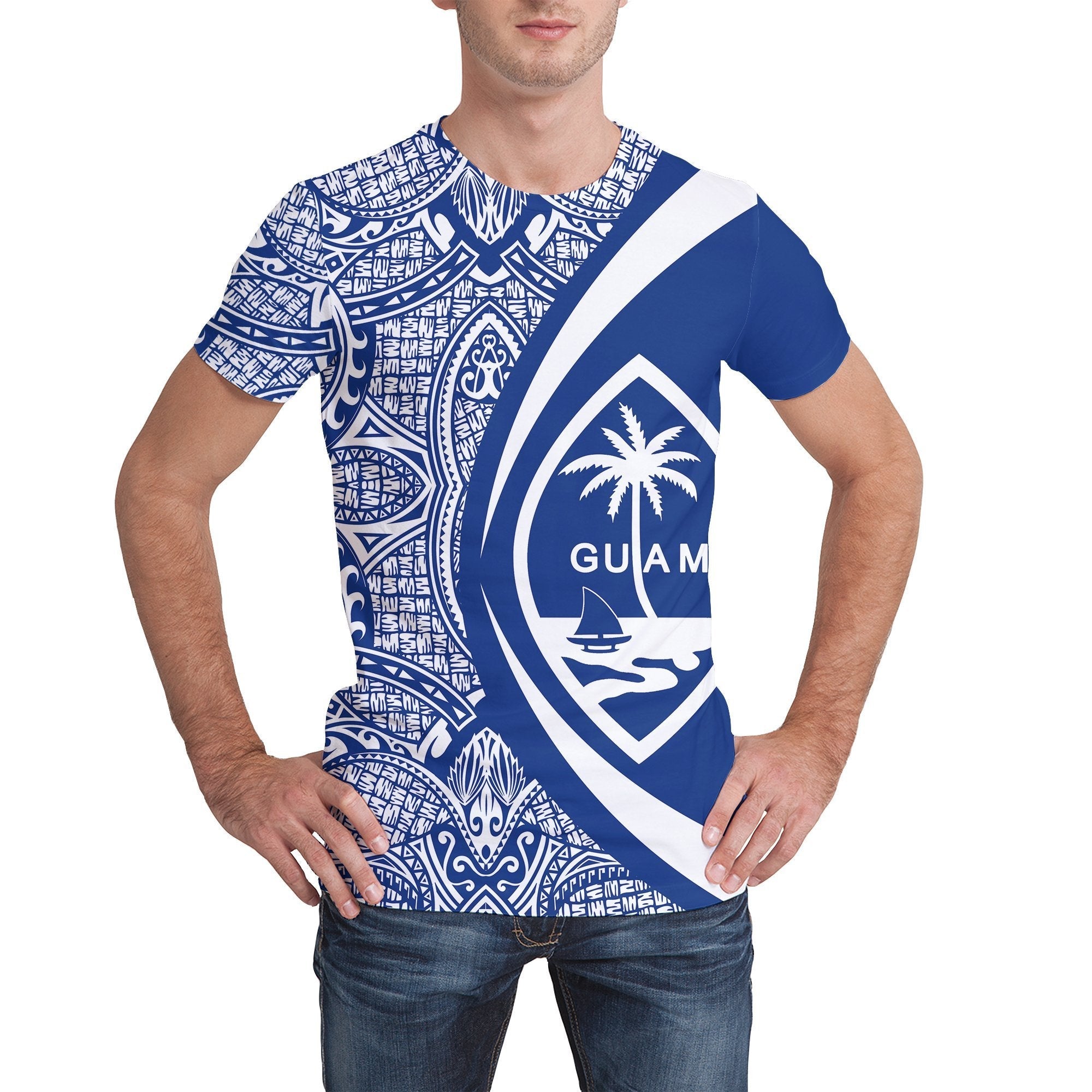 Guam Coat Of Arms T shirt - Circle Style - Blue - Vibe Hoodie Shop