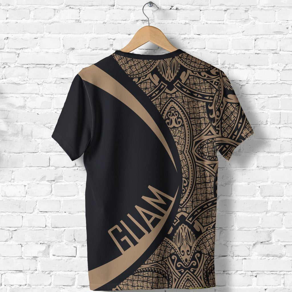 Guam Coat Of Arms T shirt - Circle Style - Gold And Black - Vibe Hoodie Shop