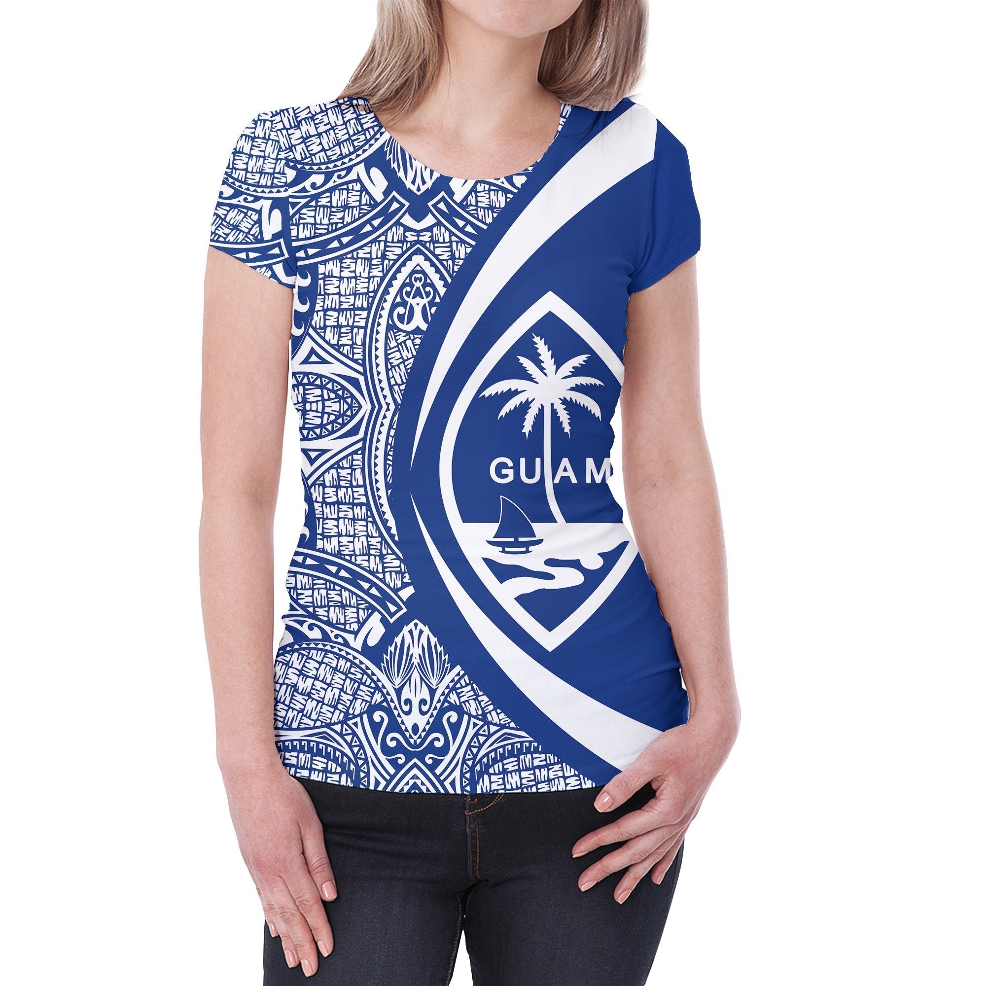 Guam Coat Of Arms T shirt - Circle Style - Blue - Vibe Hoodie Shop