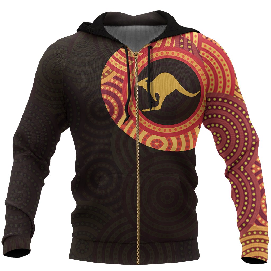 Aboriginal Zip Up Hoodie, Kangaroo Dot Painting Tattoo - 02 - Vibe Hoodie Shop