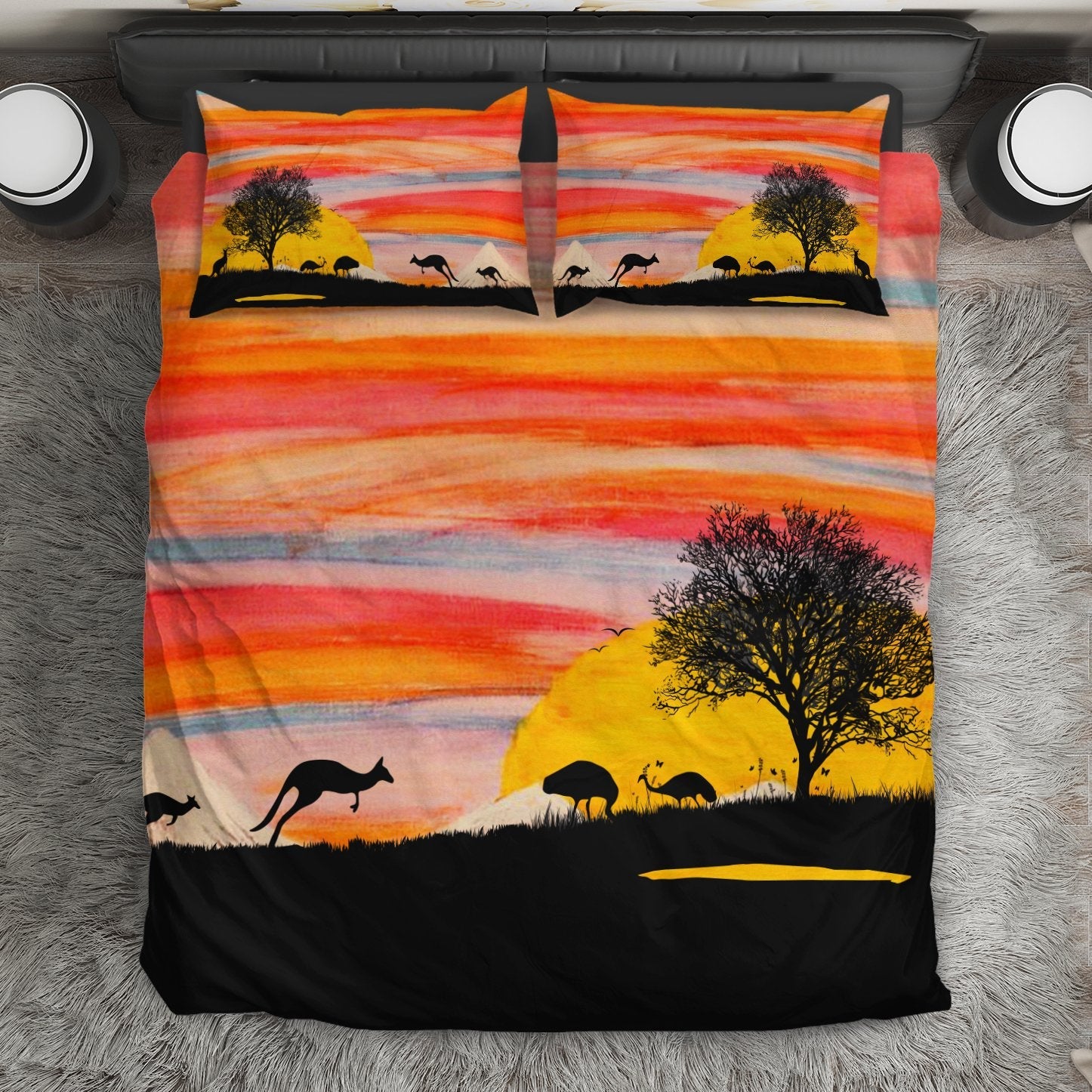 Bedding Sets - Kangaroo Bed Sunset Drawing Painting Sets - Vibe Hoodie Shop