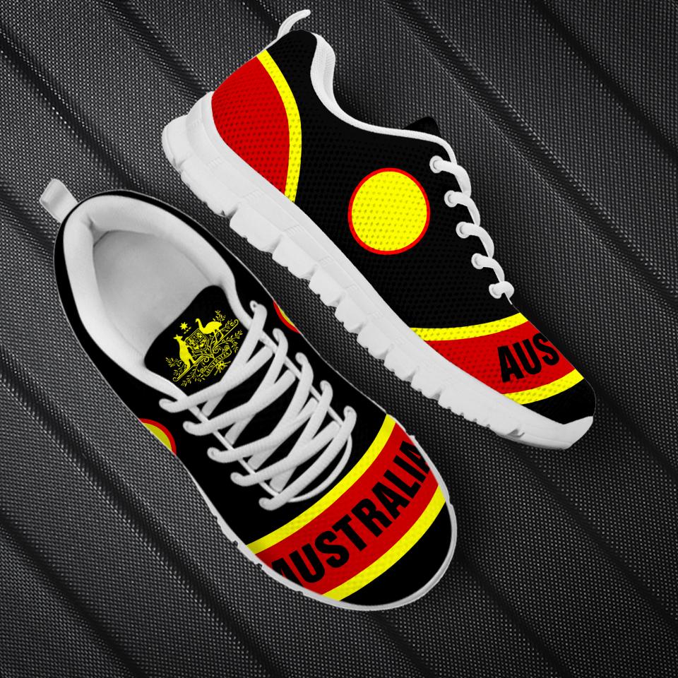 Aboriginal Sneakers, Australian Coat Of Arms Indigenous Flag Color - Vibe Hoodie Shop