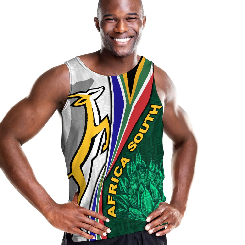 South Africa Men Tank Top Springboks Rugby Be Unique - White - Vibe Hoodie Shop