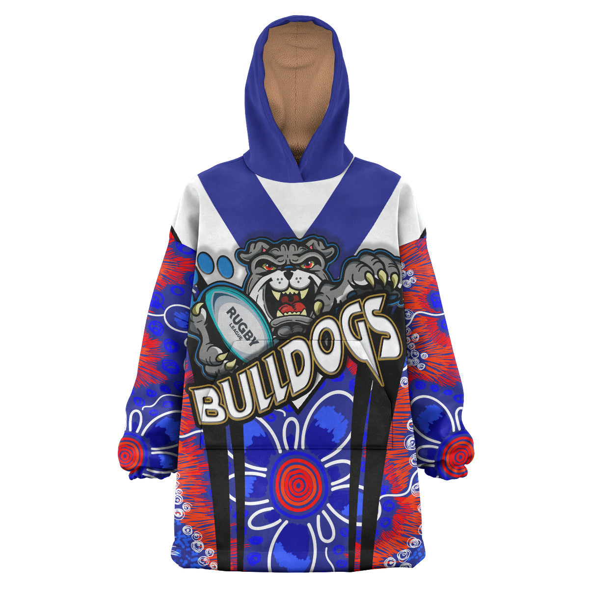 Bulldogs Rugby Snug Hoodie - Custom Bulldogs Rugby Ball With Contemporary Style Of Aboriginal Painting Wearable Blanket Hoodie RLT14 - Vibe Hoodie Shop