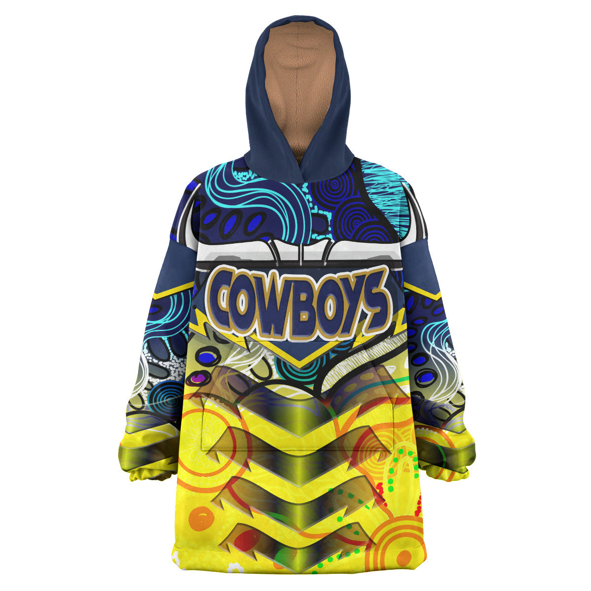 Cowboys Rugby Snug Hoodie - Custom Cow Horn With Aboriginal Contemporary Dot Painting Pattern Wearable Blanket Hoodie RLT14 - Vibe Hoodie Shop