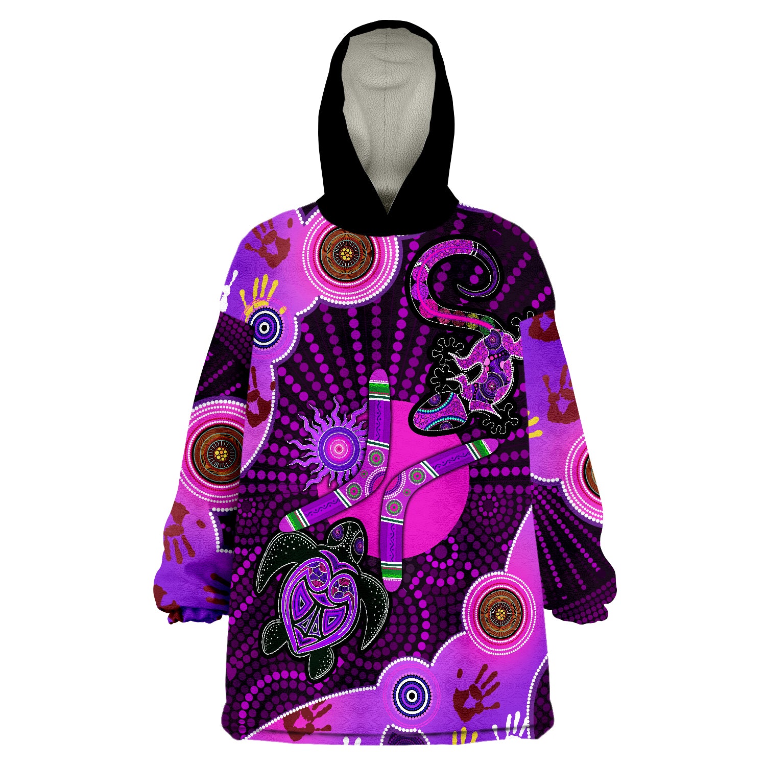 NAIDOC Week 2022 Purple Turtle Lizard Sun Wearable Blanket Hoodie - Vibe Hoodie Shop