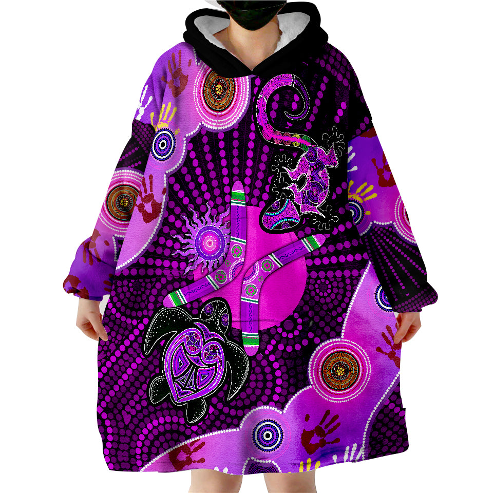 NAIDOC Week 2022 Purple Turtle Lizard Sun Wearable Blanket Hoodie - Vibe Hoodie Shop