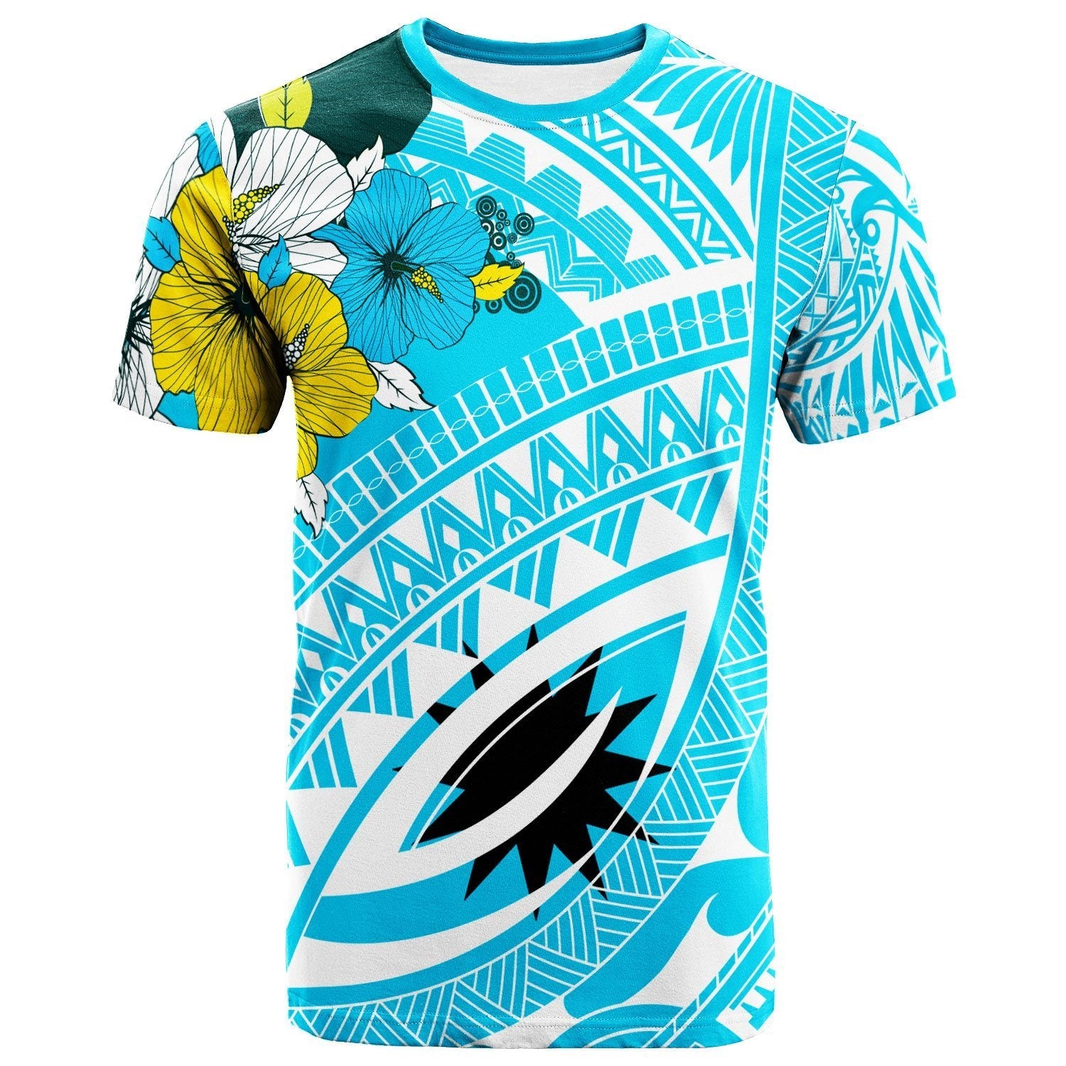 Nauru T shirt - Polynesian Pattern Aquamarine Stone Color - Vibe Hoodie Shop