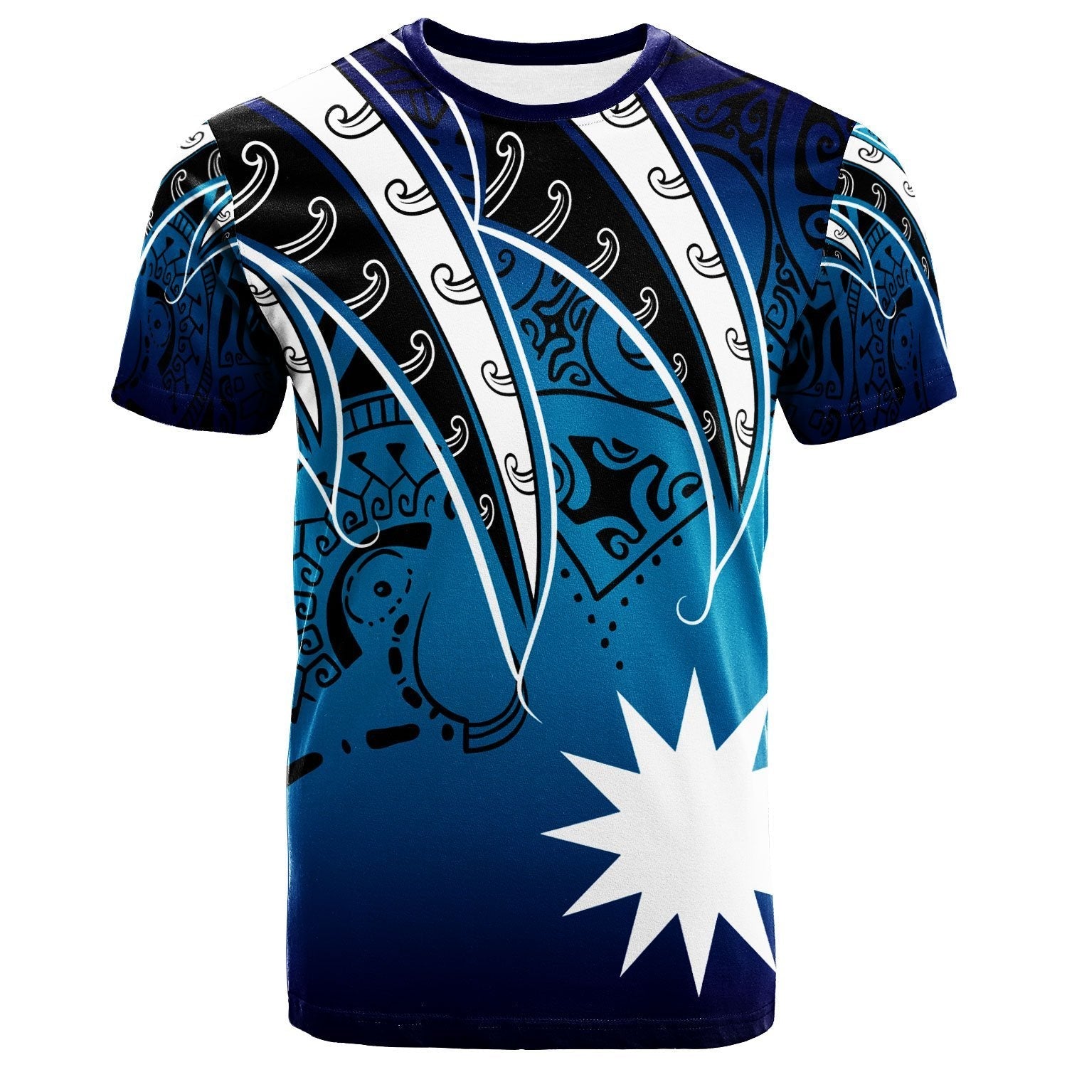 Nauru T shirt - Tropical Leaf Blue Gradient Style - Vibe Hoodie Shop