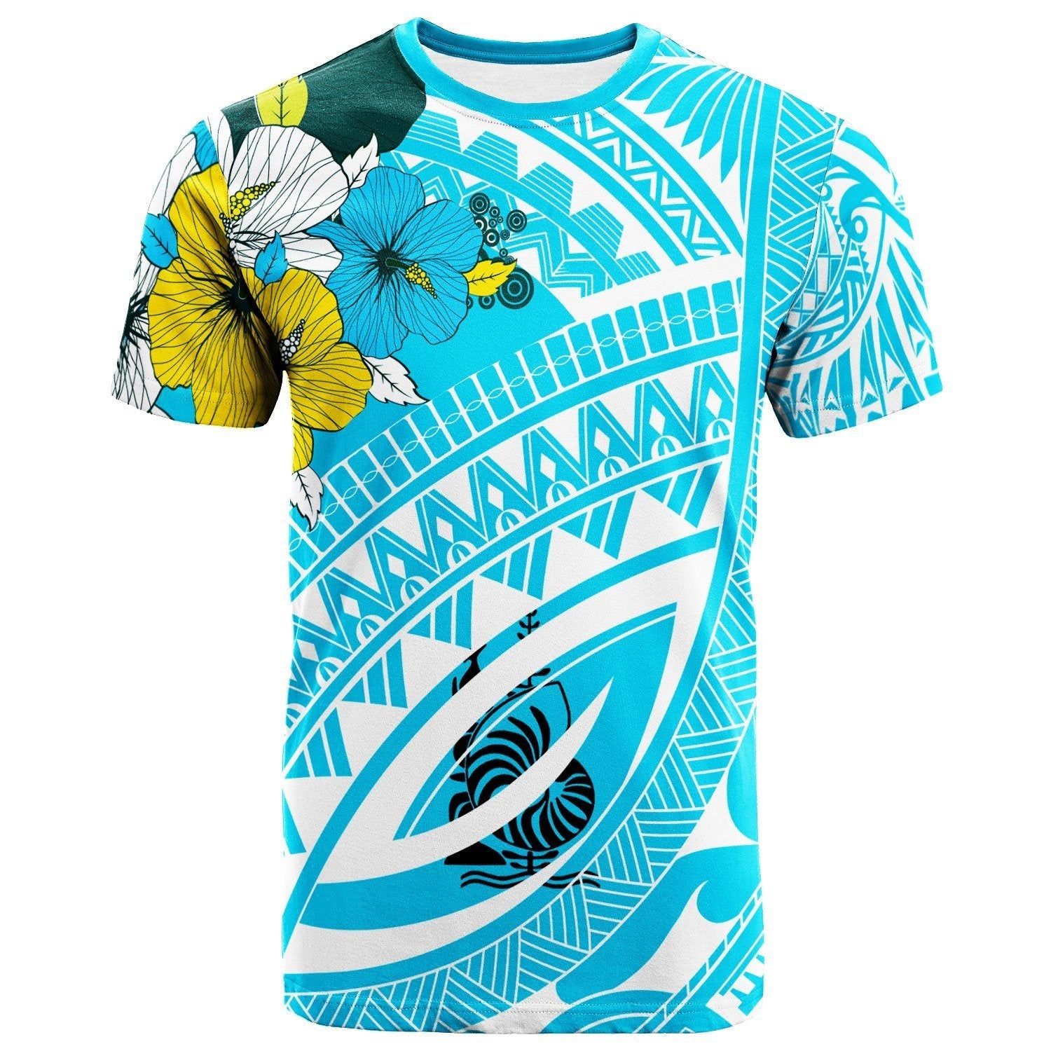 New Caledonia T shirt - Polynesian Pattern Aquamarine Stone Color - Vibe Hoodie Shop