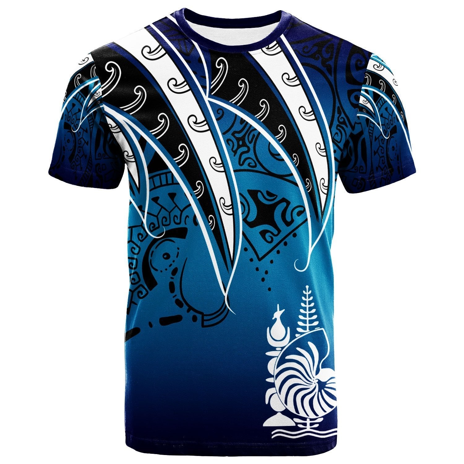 New Caledonia T shirt - Tropical Leaf Blue Gradient Style - Vibe Hoodie Shop