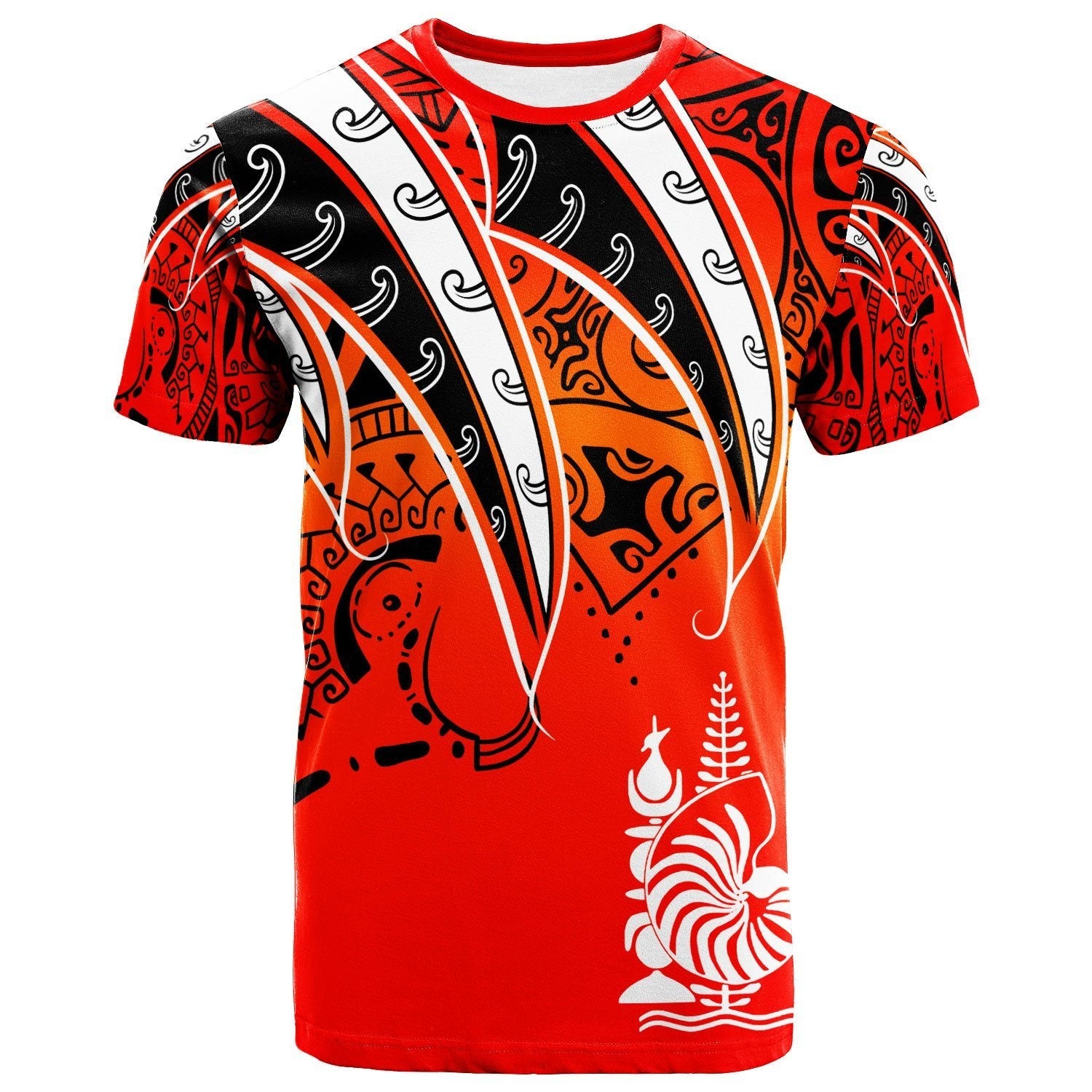 New Caledonia T shirt - Tropical Leaf Red Gradient Style - Vibe Hoodie Shop
