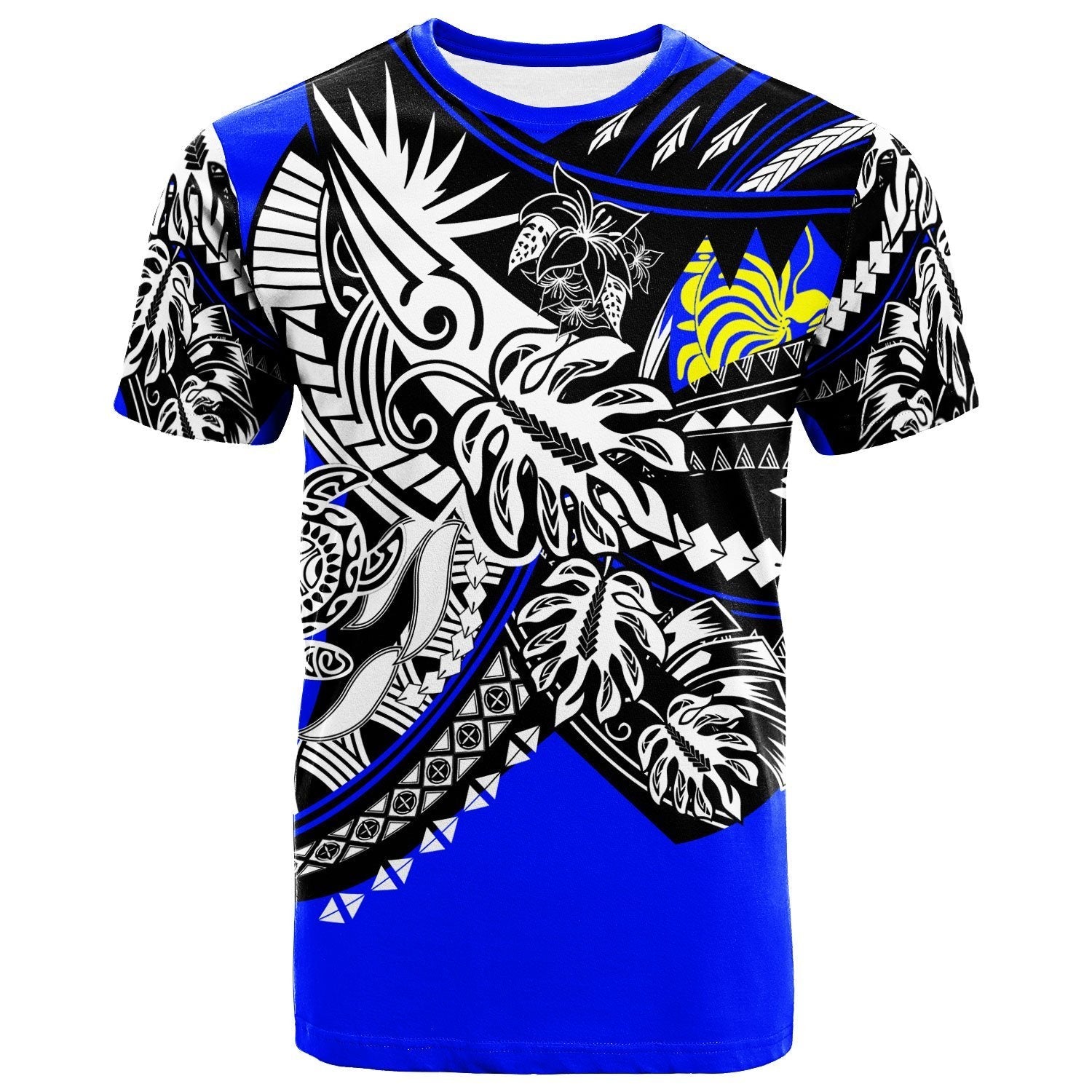 New Caledonia T shirt - Tribal Jungle Blue Pattern - Vibe Hoodie Shop