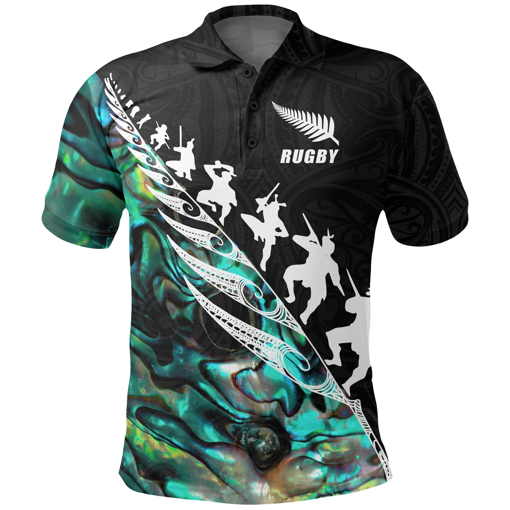 Rugby Haka Fern Polo T shirt Paua Shell - Vibe Hoodie Shop