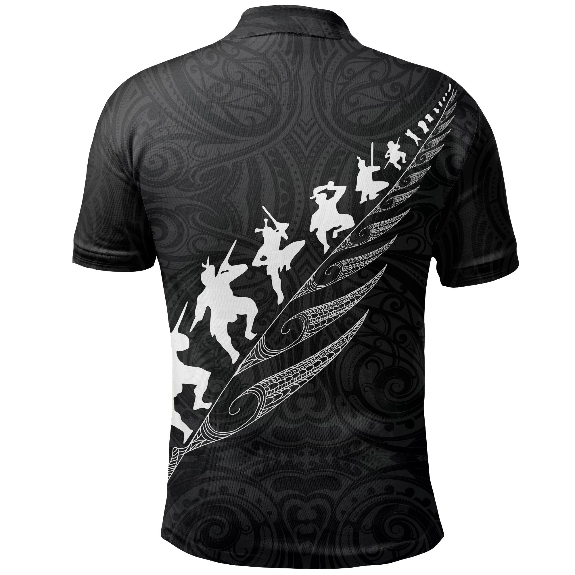 Rugby Haka Fern Polo T shirt Black - Vibe Hoodie Shop