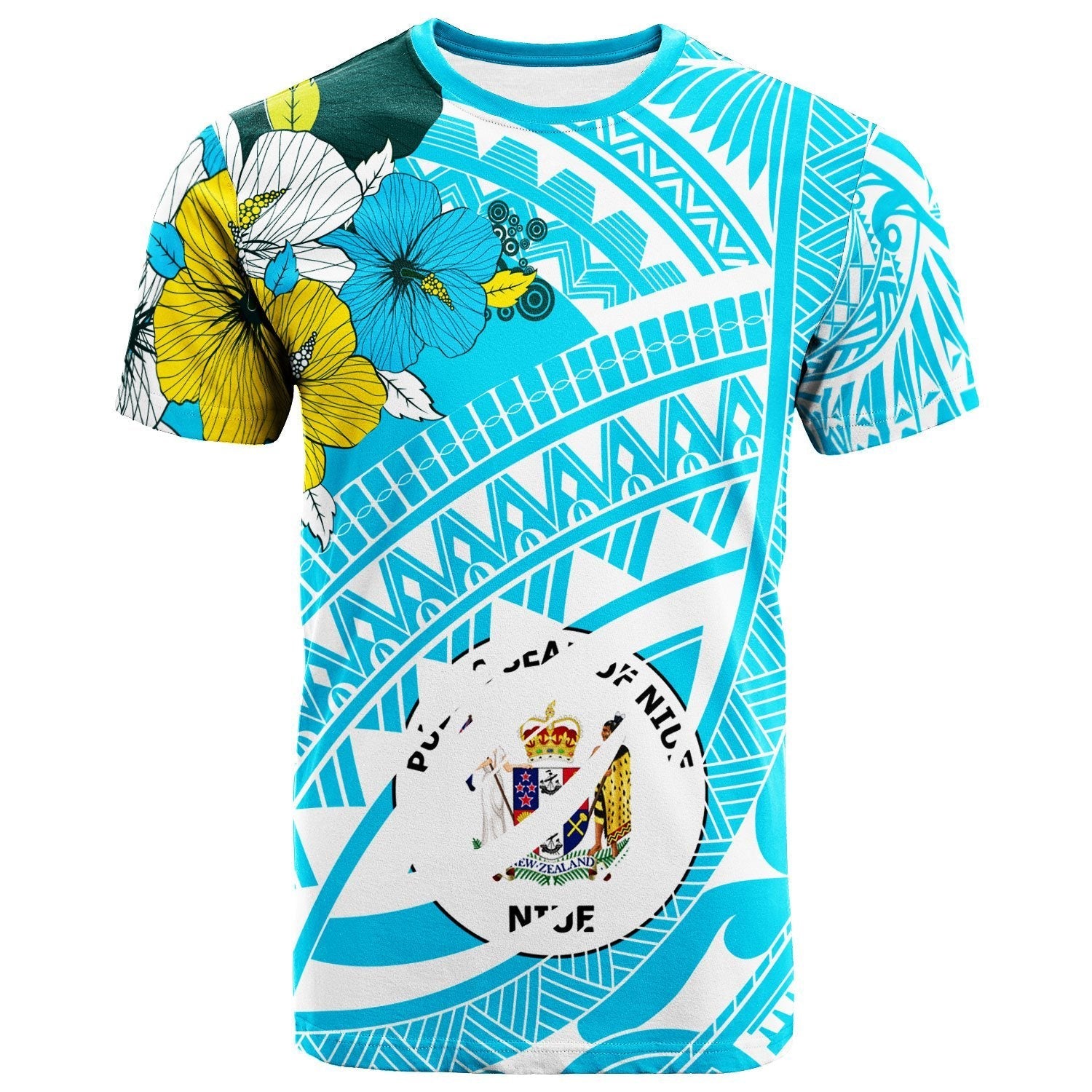 Niue T shirt - Polynesian Pattern Aquamarine Stone Color - Vibe Hoodie Shop