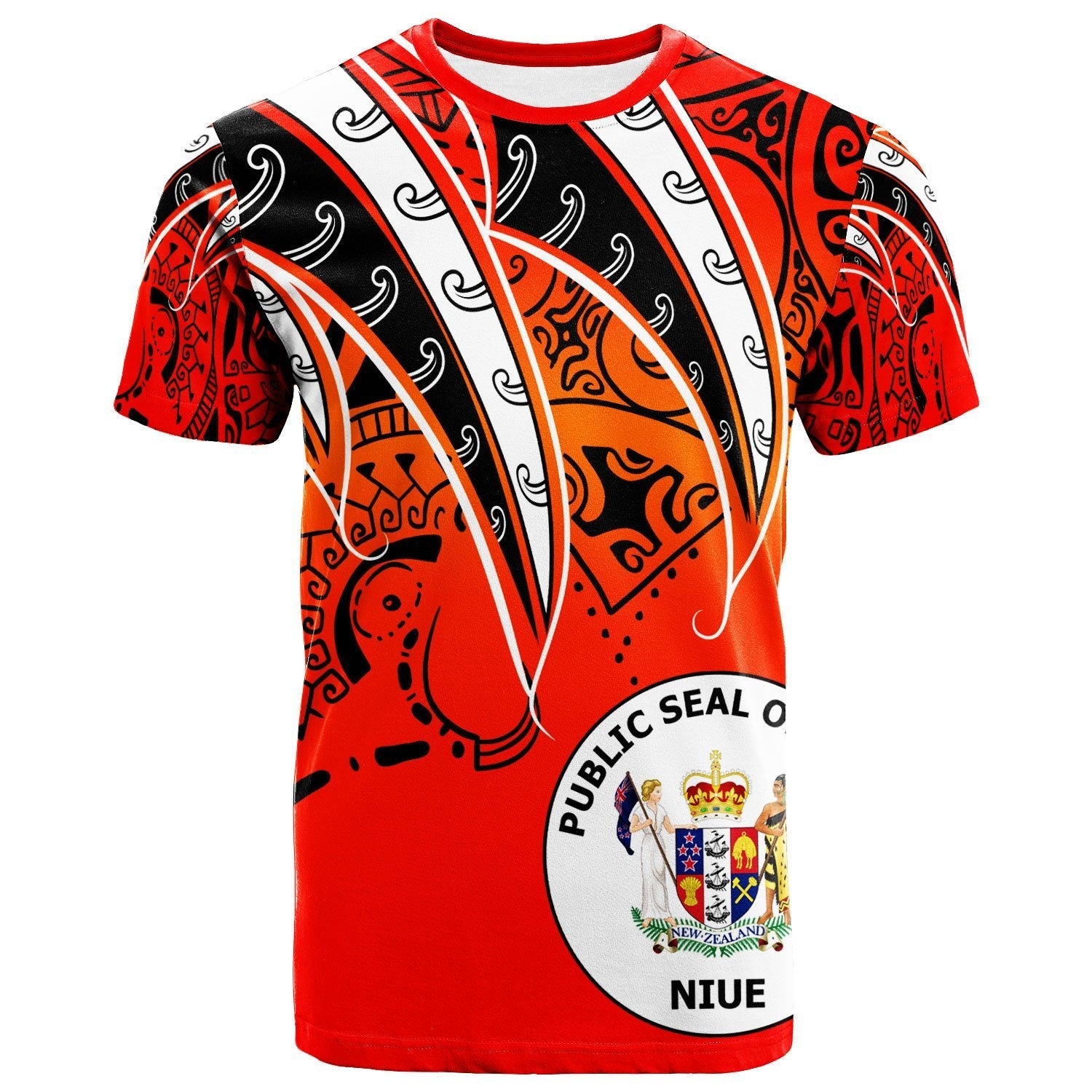 Niue T shirt - Tropical Leaf Red Gradient Style - Vibe Hoodie Shop