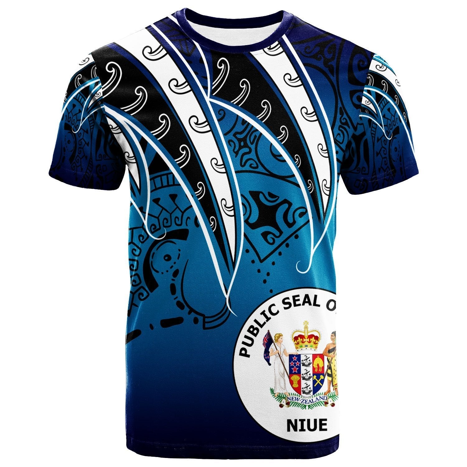 Niue T shirt - Tropical Leaf Blue Gradient Style - Vibe Hoodie Shop