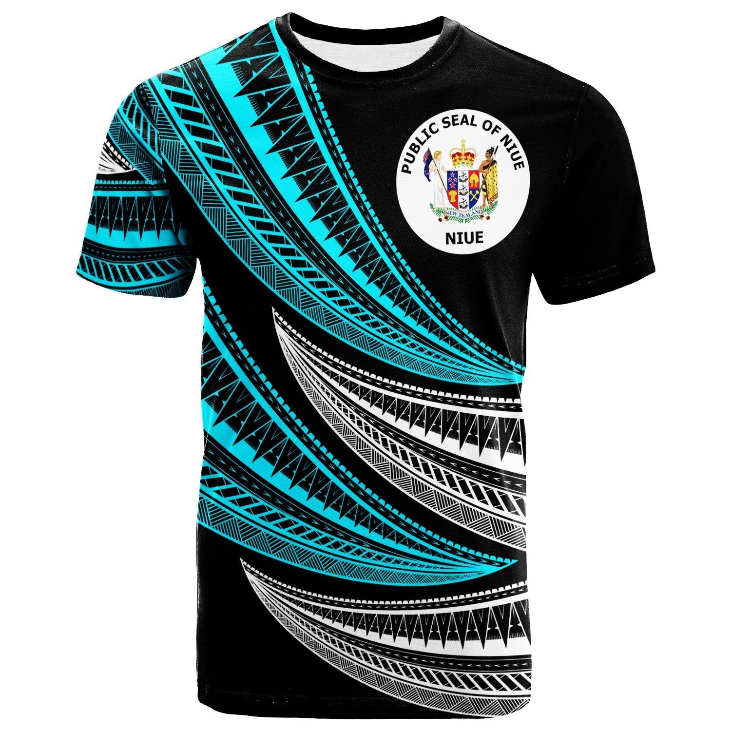 Niue Custom Personalised T shirt - Wave Pattern Alternating - Vibe Hoodie Shop