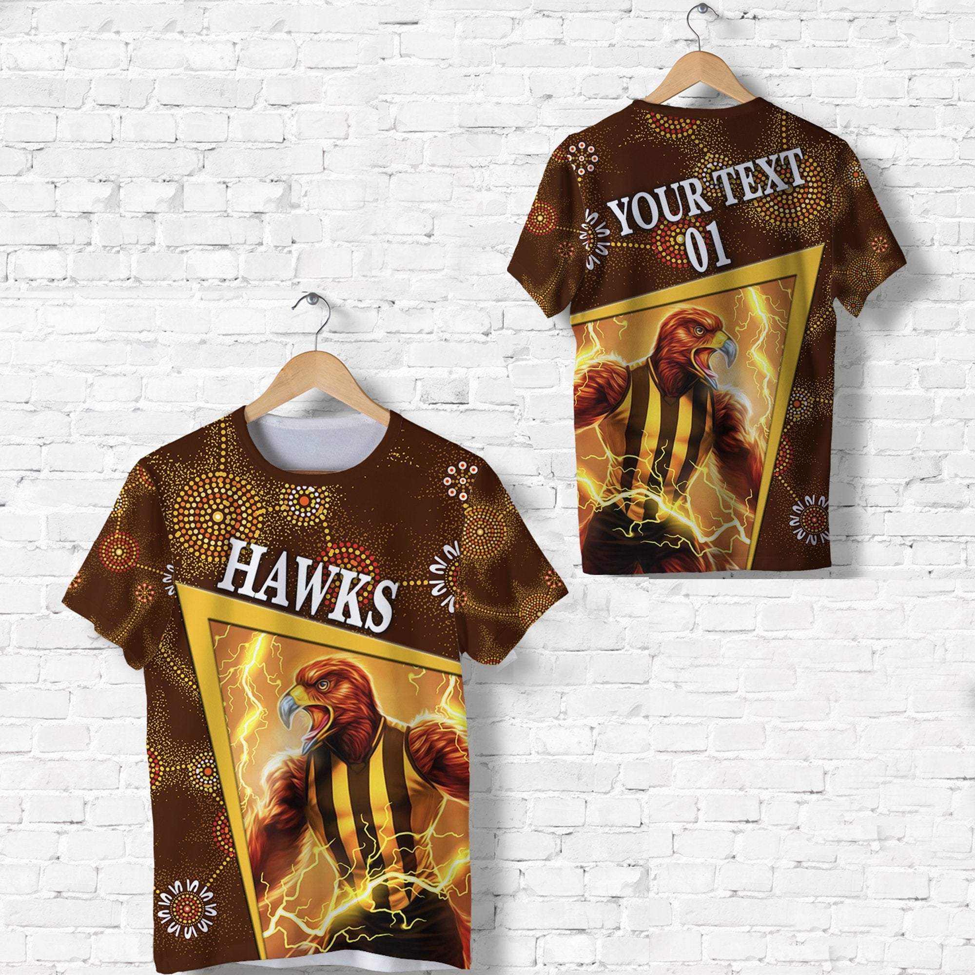 (Custom Personalised) Hawthorn T shirt Hawks Indigenous Limited Edition NO.1, Custom Text And Number - Vibe Hoodie Shop