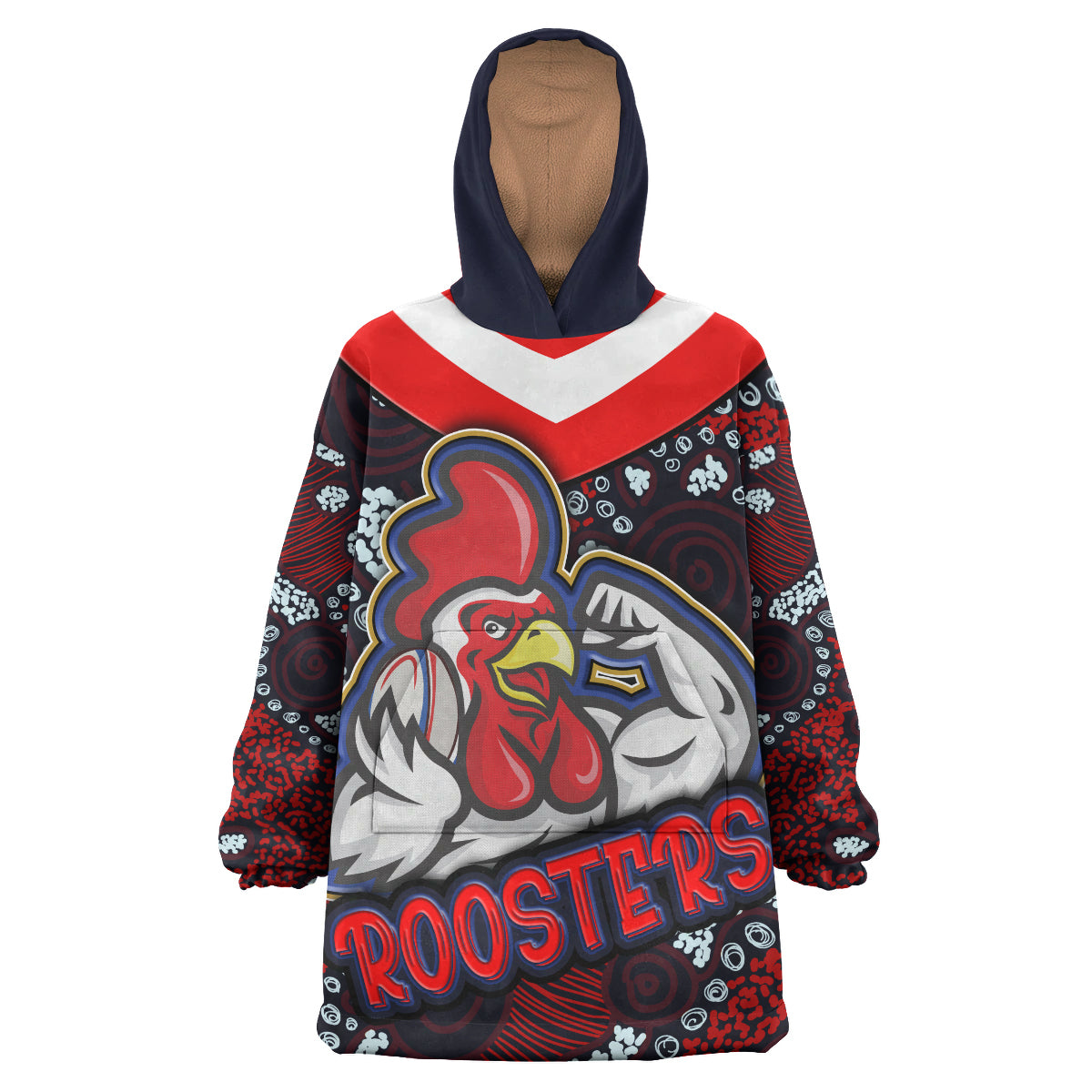 Roosters Rugby Snug Hoodie - Custom Roosters Rugby Ball With Aboriginal Contemporary Dot Painting Pattern Wearable Blanket Hoodie RLT14 - Vibe Hoodie Shop