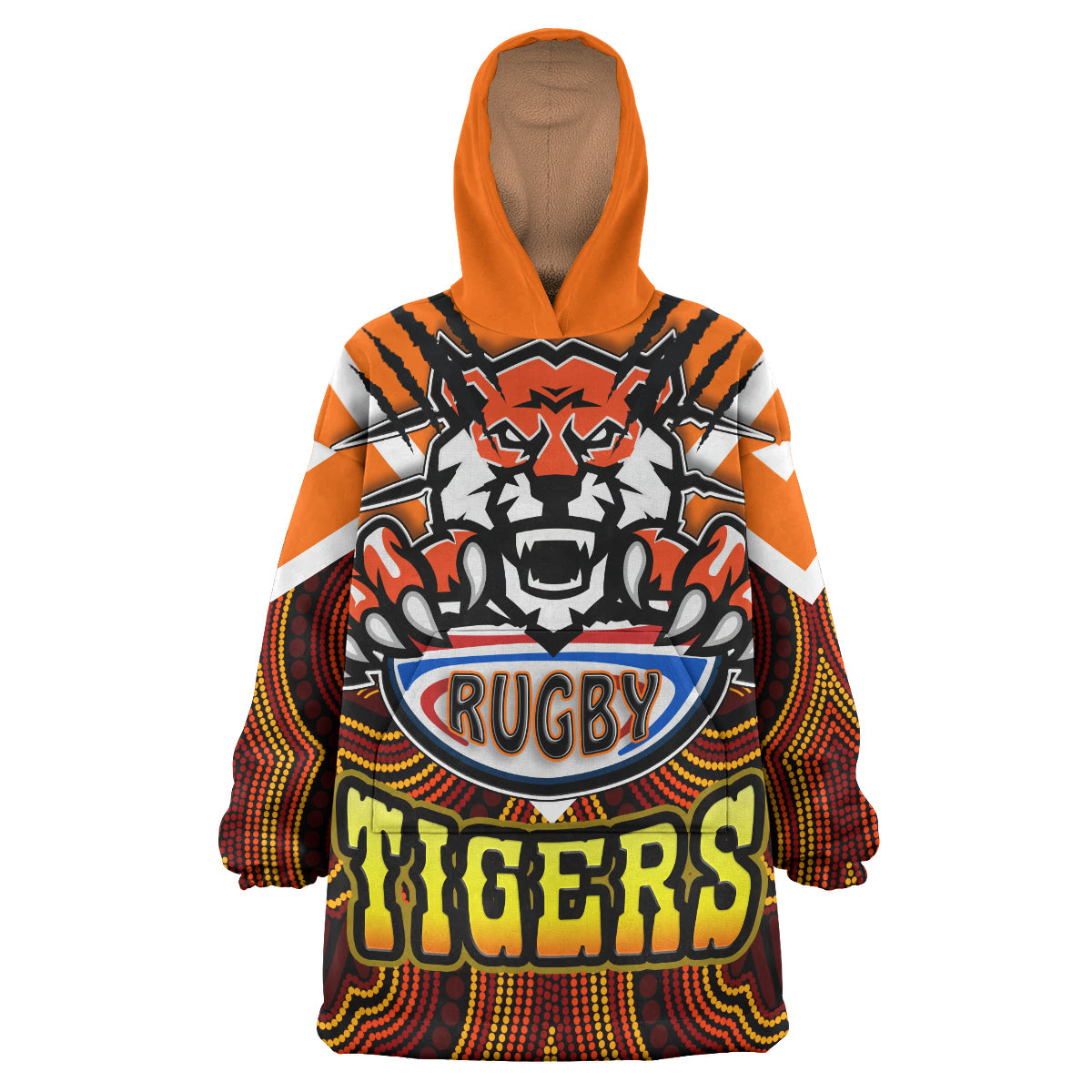 Tigers Rugby Snug Hoodie - Custom Tiger Rugby Holding Ball Aboriginal Style Pattern Wearable Blanket Hoodie RLT14 - Vibe Hoodie Shop