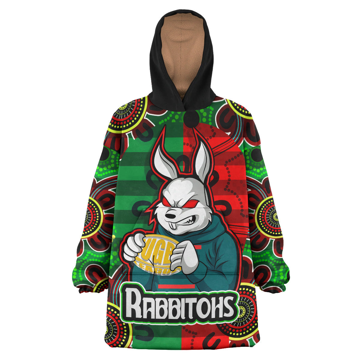 Rabbitohs Rugby Snug Hoodie - Custom Rabbitohs With Rugby Ball Aboriginal Style Of Dot Painting Patterns Custom Wearable Blanket Hoodie RLT14 - Vibe Hoodie Shop